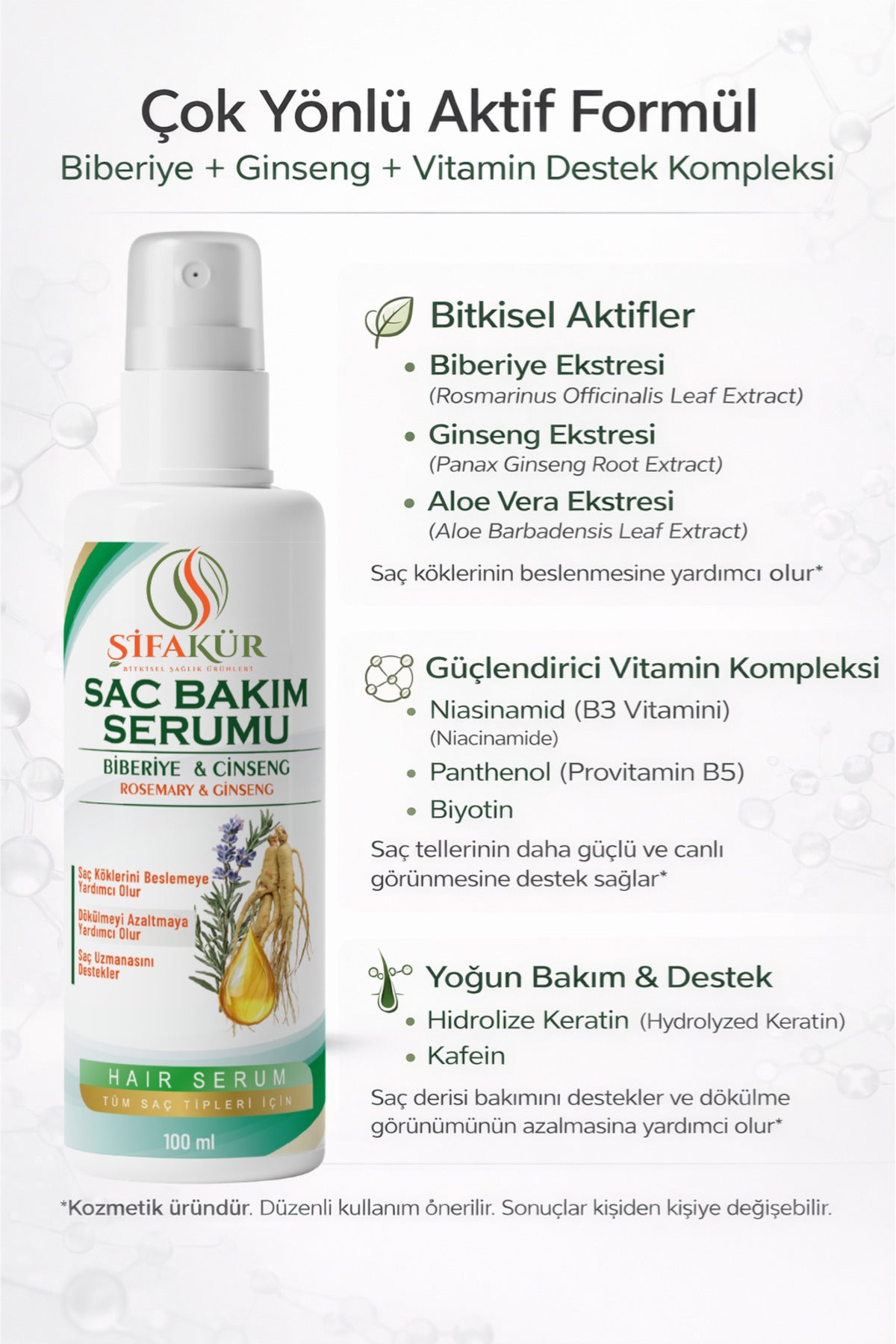 Şifakür Saç Bakım Serumu Biberiye Ginseng Biotin Keratinli Canlandırıcı 100ml