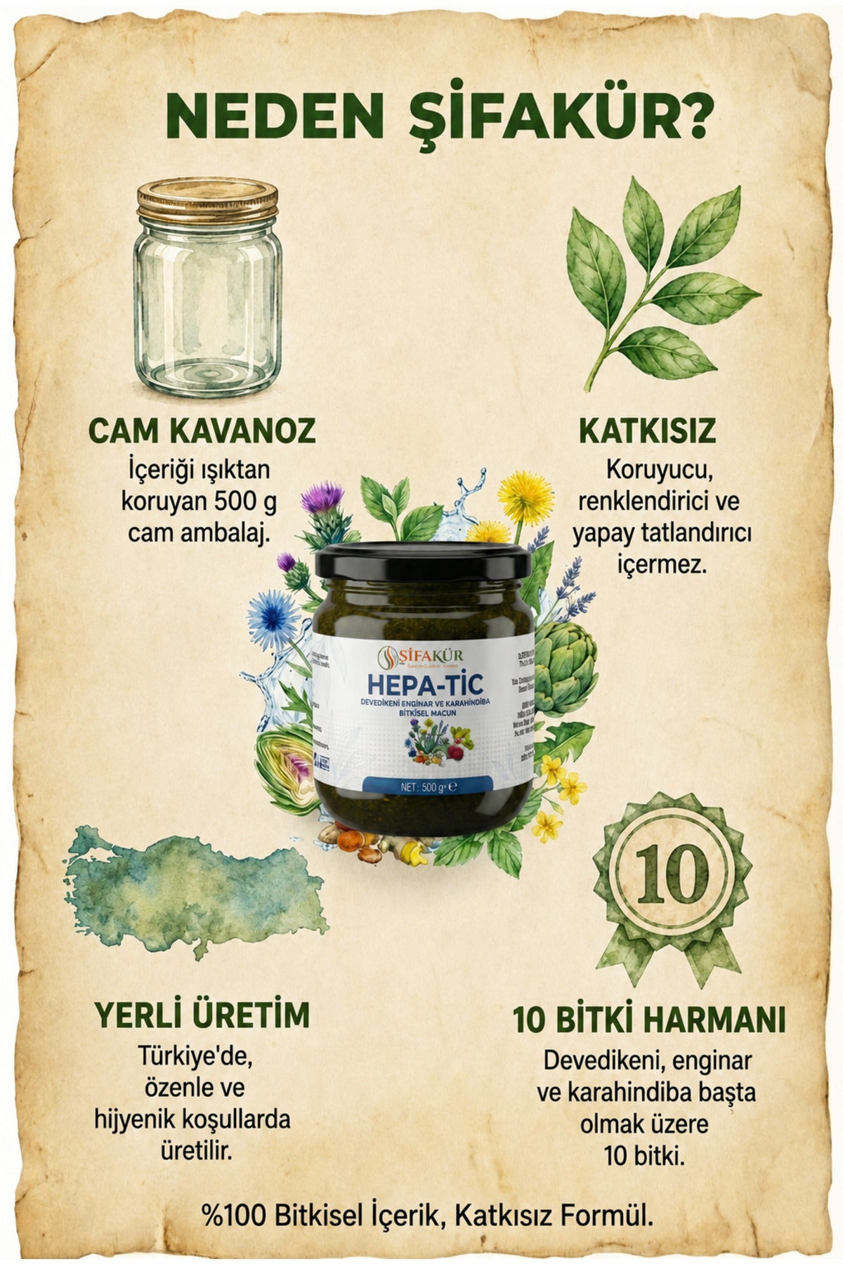 Şifakür Hepa-Tic Bitkisel Macun Devedikeni Enginar Karahindiba Ekstraktlı 500 gr