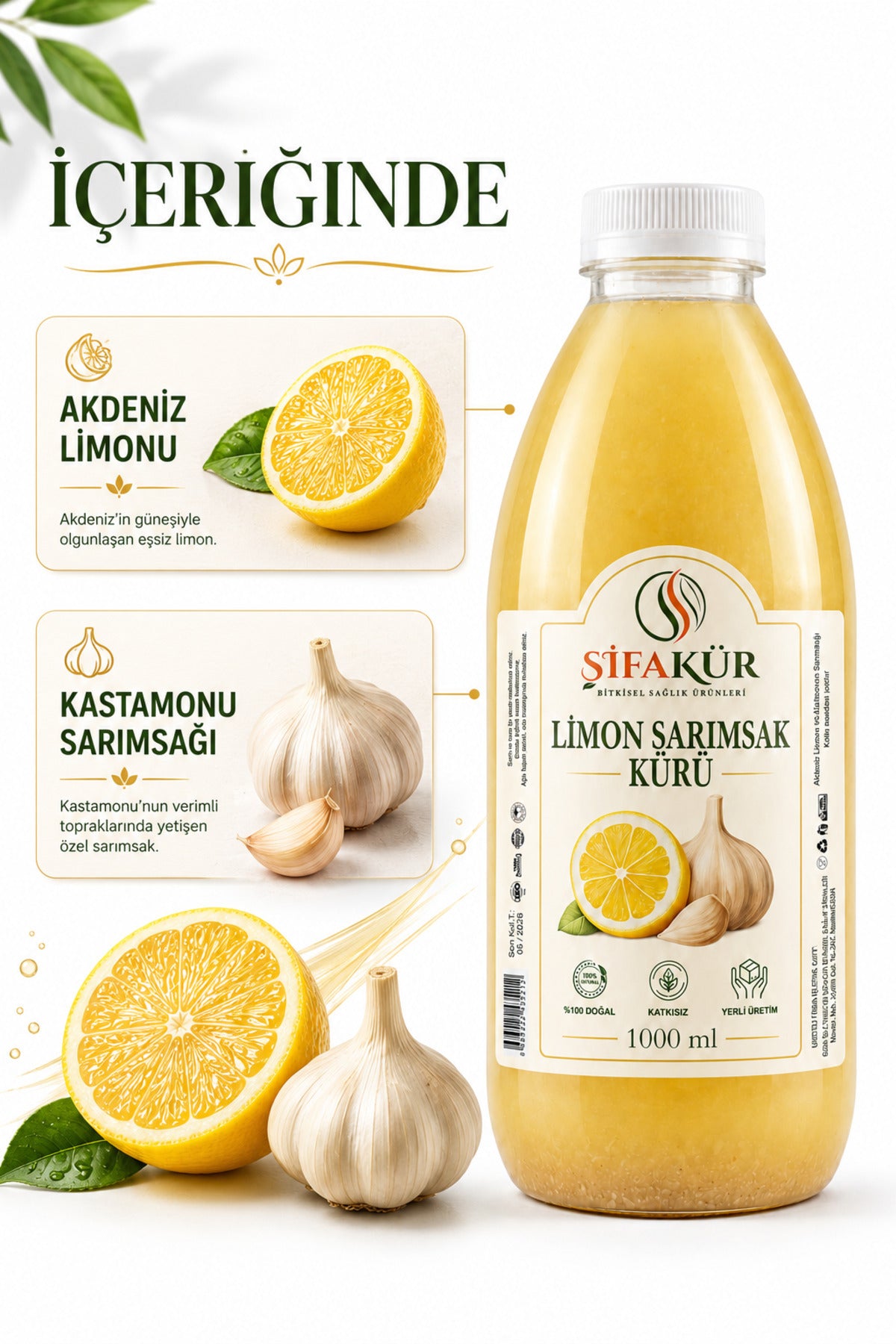 Limon Sarımsak Kürü 1000 ml 60 Gün Dinlendirilmiş