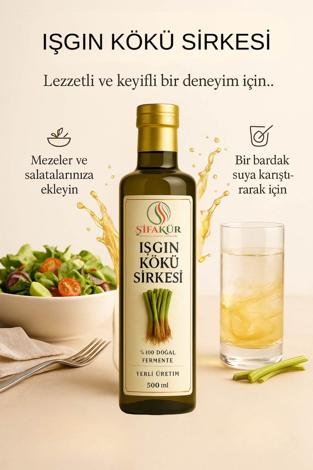 Şifakür Işgın Kökü Sirkesi 500ml Doğal Fermente Katkısız Mutfak ve İçim
