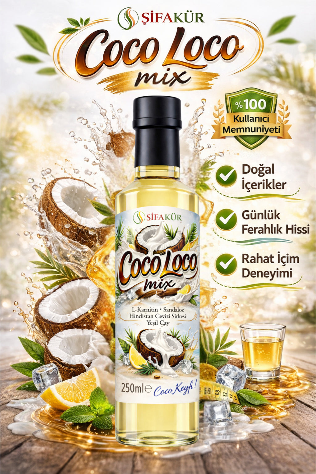 Şifakür Coco Loco Mix Doğal Hindistan Cevizi Sirkesi ve Şurubu İçecek Konsantresi 250 ml