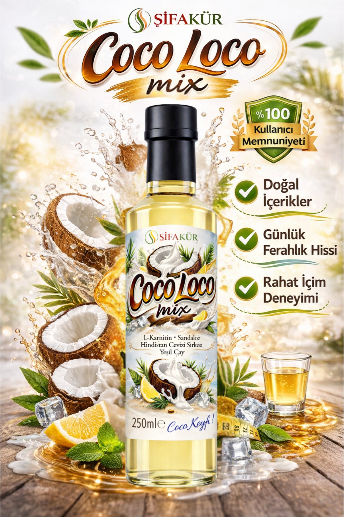 Şifakür Coco Loco Mix Doğal Hindistan Cevizi Sirkesi ve Şurubu İçecek Konsantresi 250 ml