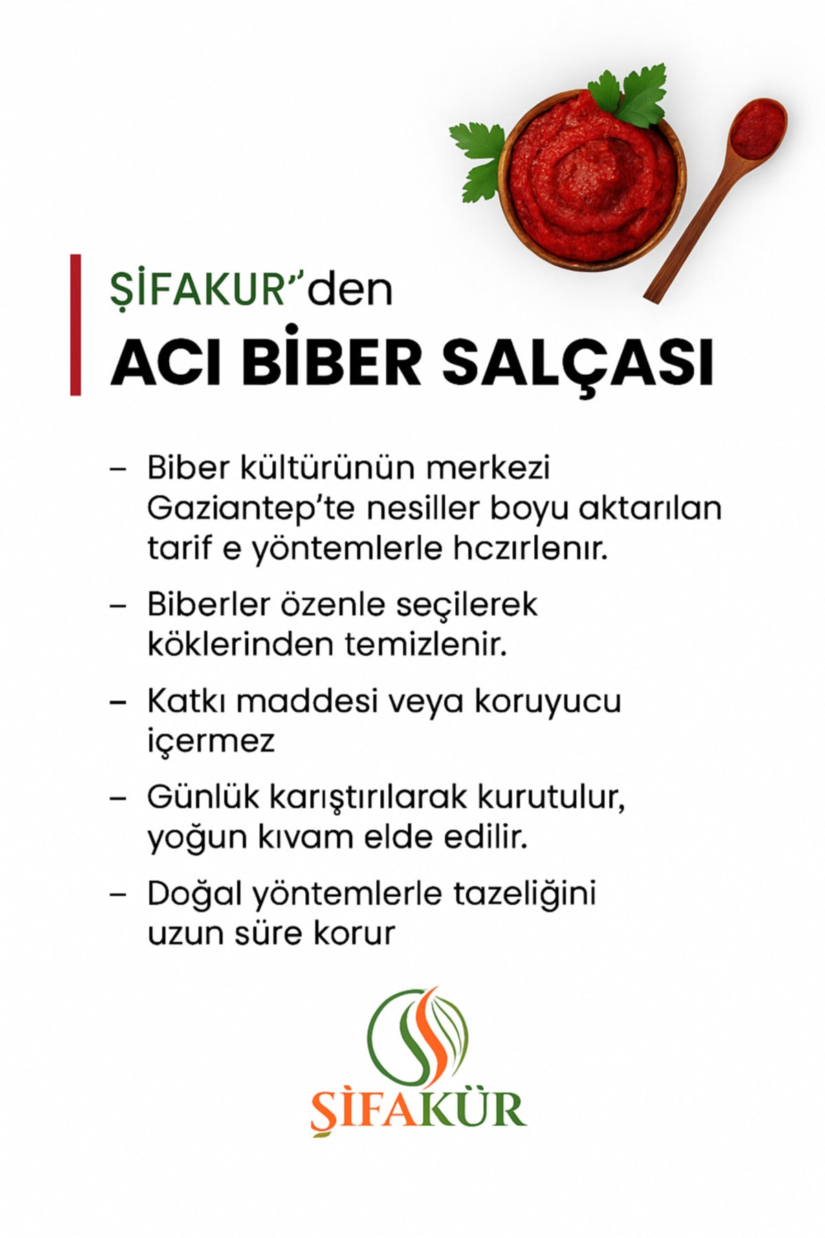 Şifakür Acı Biber Salçası Güneşte Kurutulmuş Gaziantep Yoğun Lezzet 5 KG