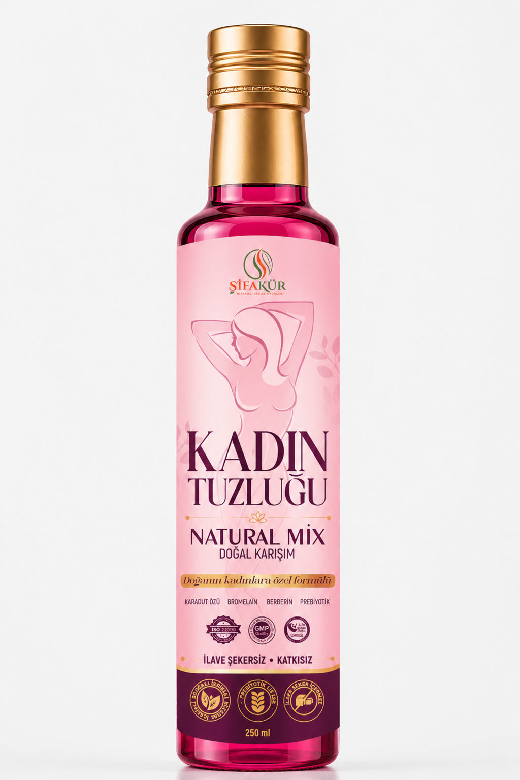 ŞİFAKÜR Kadın Tuzluğu Şurubu Natural Mix 250 ml Karadut Ananas Aromalı Bromelain Berberin Safran Prebiyotik