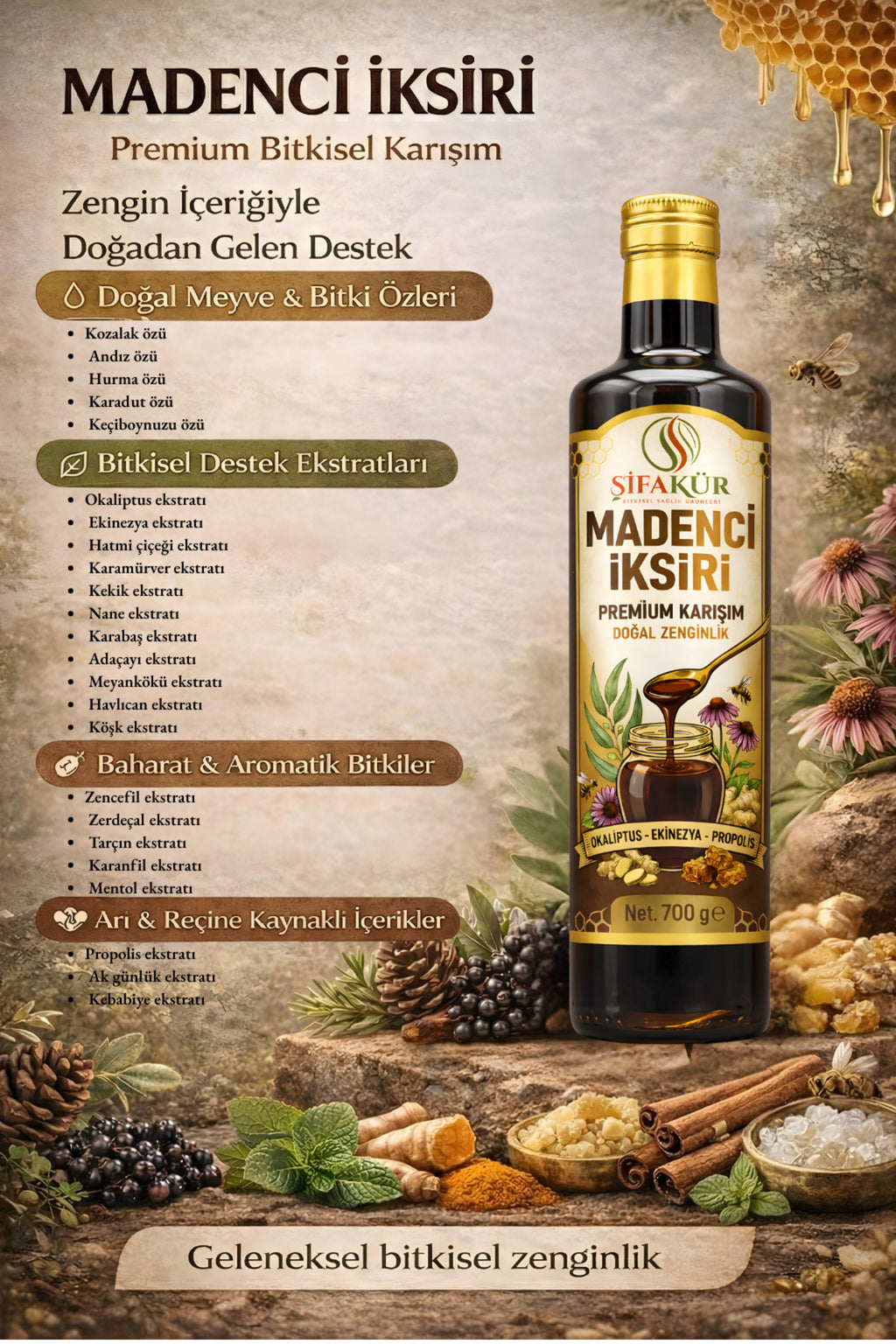 Şifakür Madenci İksiri Propolis Okaliptus Ekinezya Bitkisel Karışım Mevsimsel Destek 700g