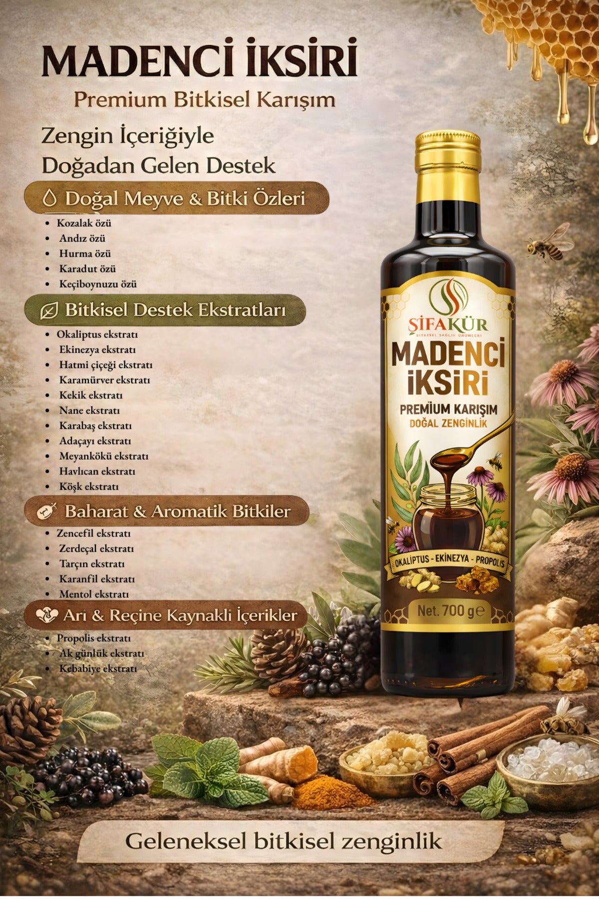Şifakür Madenci İksiri Propolis Okaliptus Ekinezya Bitkisel Karışım Mevsimsel Destek 700g