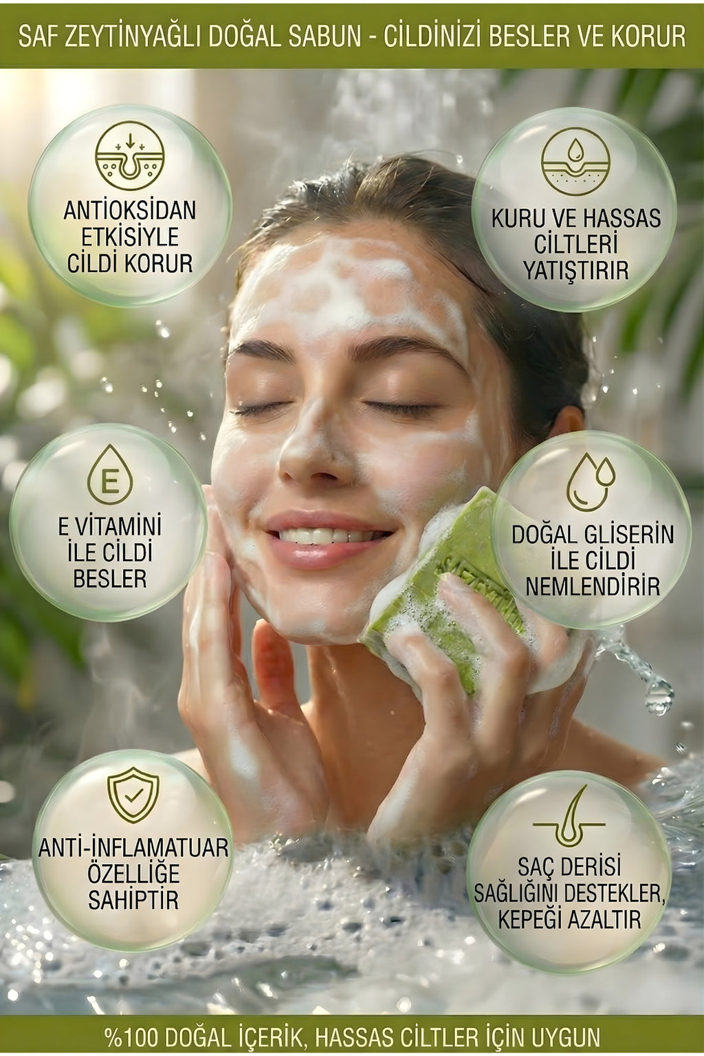 Şifakür Zeytinyağlı Sabun E Vitaminli Gliserinli Doğal Cilt Saç Bakım 4x120g