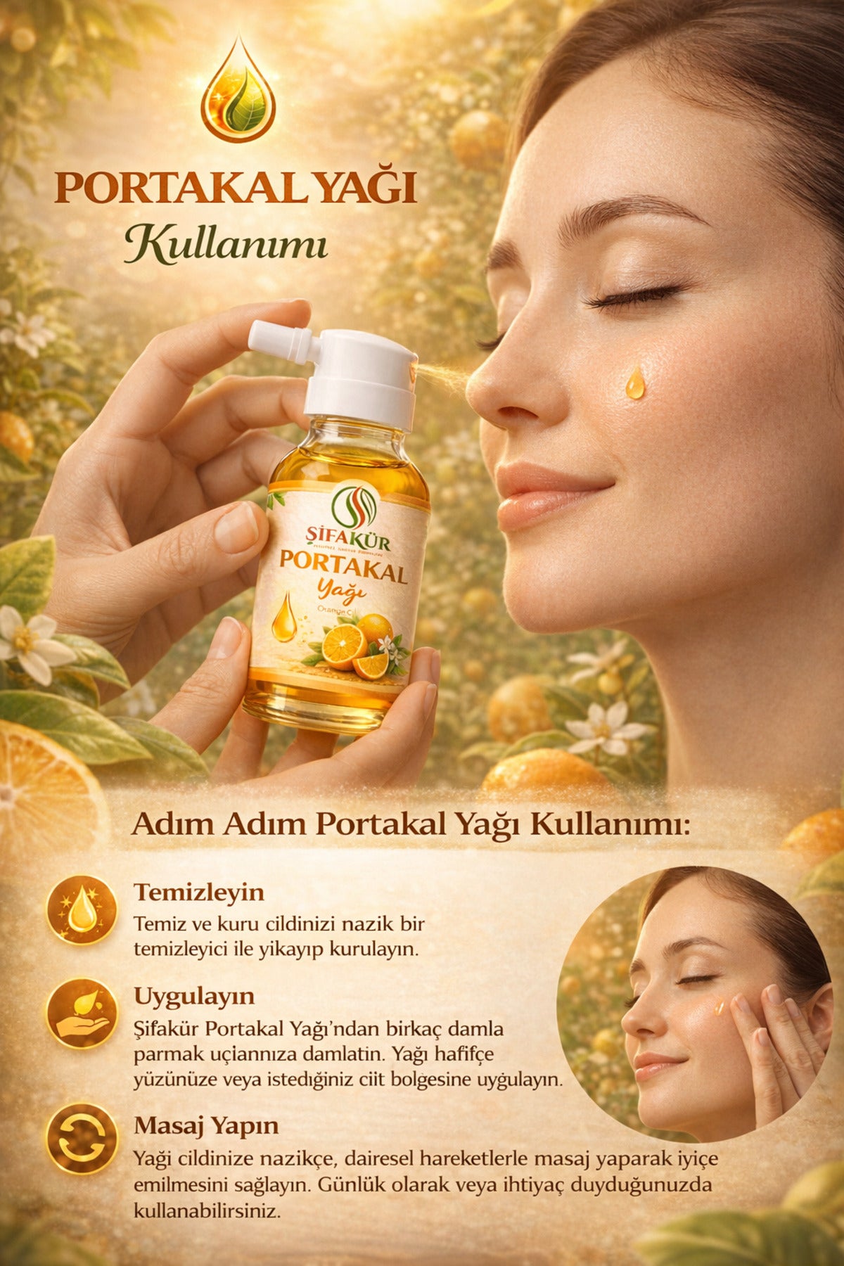 Şifakür Portakal Yağı Saf Doğal Canlandırıcı Cilt, Saç & Masaj Bakımı 20ml