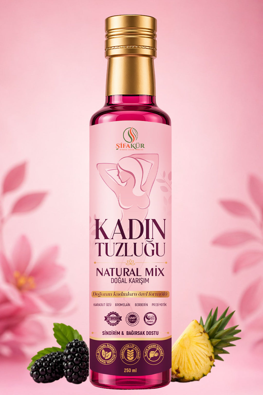 ŞİFAKÜR Kadın Tuzluğu Natural Mix 250 ml Sıvı Bitkisel Karışım Karadut Özlü Bromelain Prebiyotik