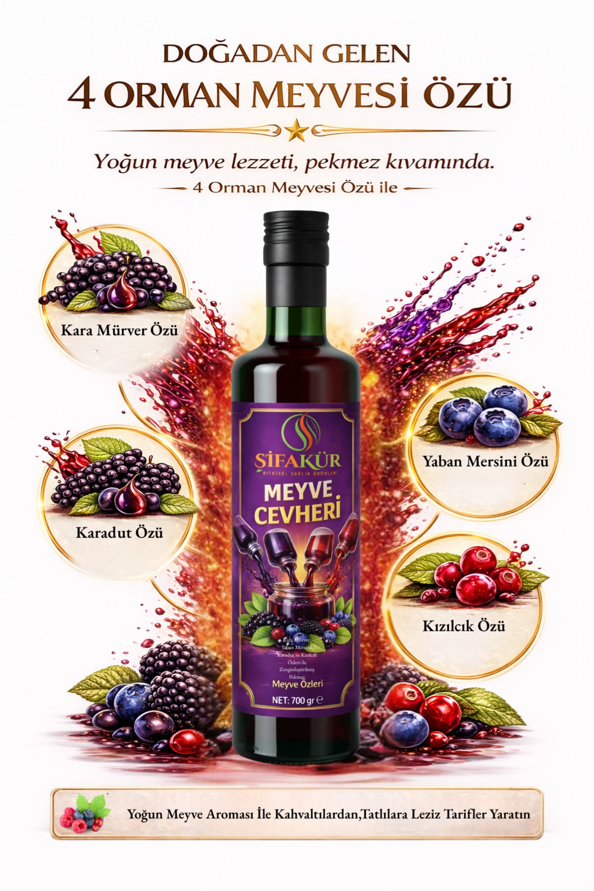 Şifakür Meyve Cevheri Pekmez 4 Orman Meyveli 700g Kahvaltılık ve Tatlı Lezzeti