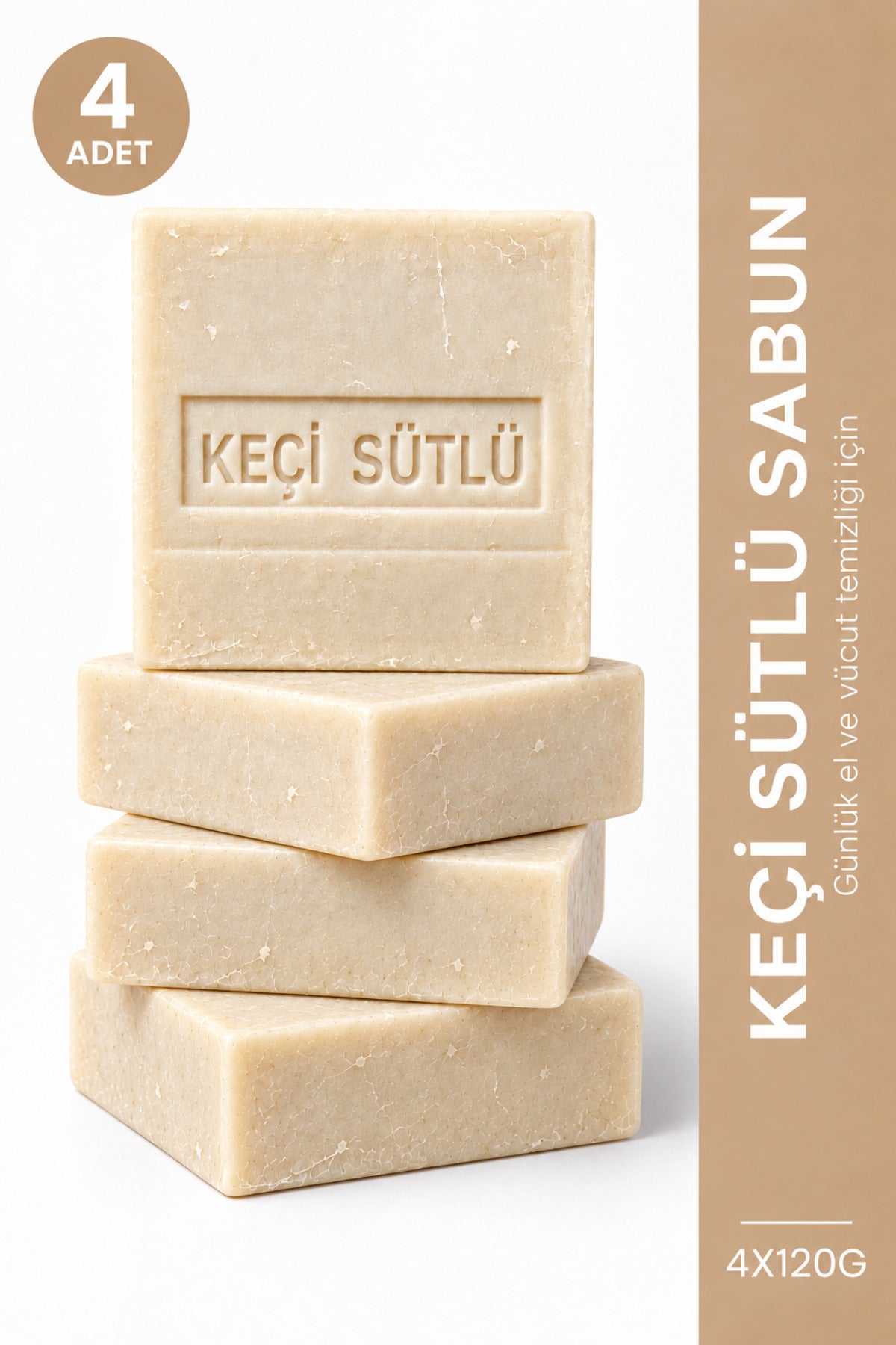 Keçi Sütü Sabunu 4'lü Paket 4 x 120 g Keçi Sütlü Katı Sabun E Vitaminli Gliserinli