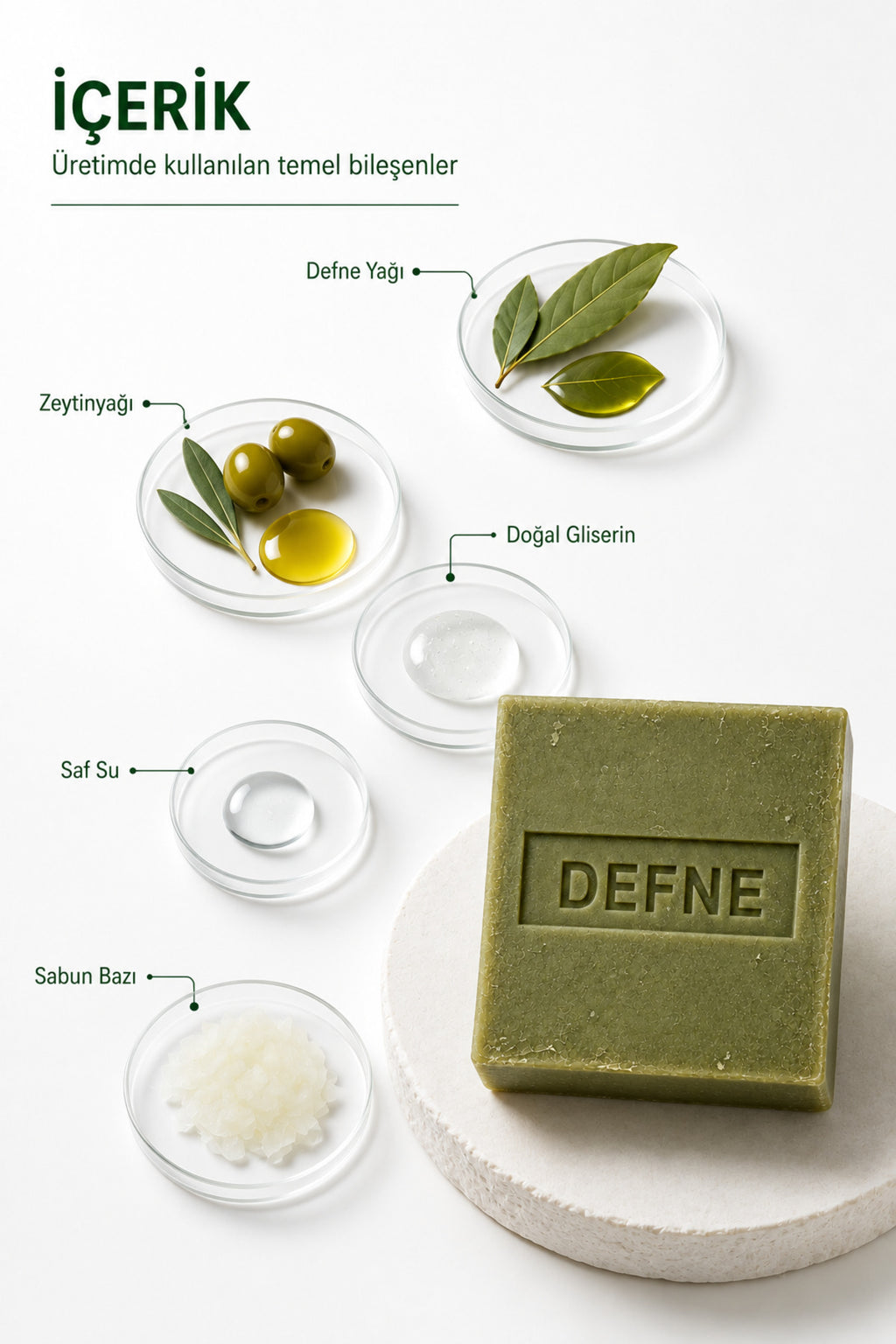 Defne Sabunu Defne Yağı, Zeytinyağı ve Gliserin İçeren 120 g