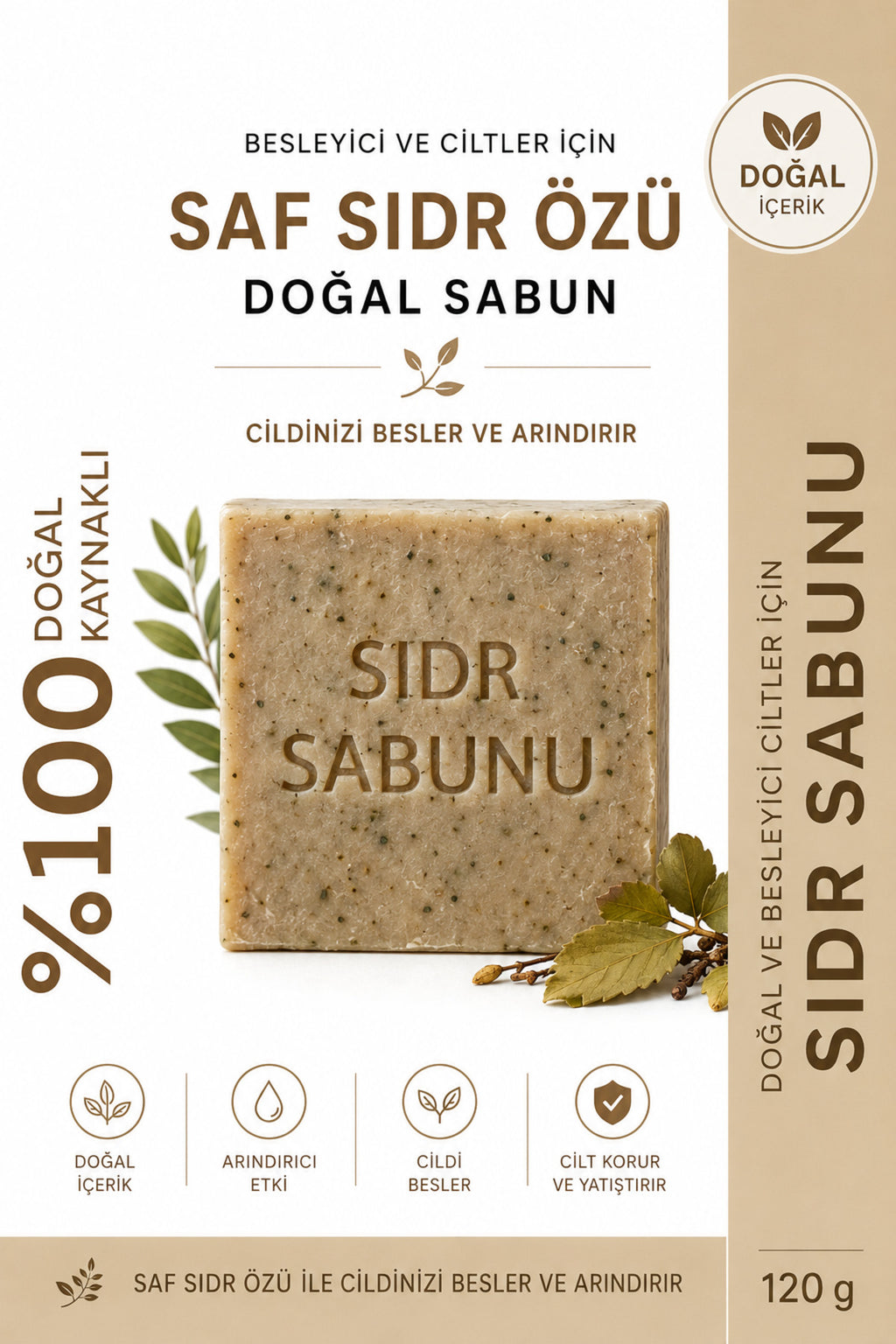 Şifakür Doğal Sidr Sabunu 120 g | Lote Ağacı Özlü El, Yüz, Vücut ve Saç Bakım Sabunu, Arındırıcı Etkili