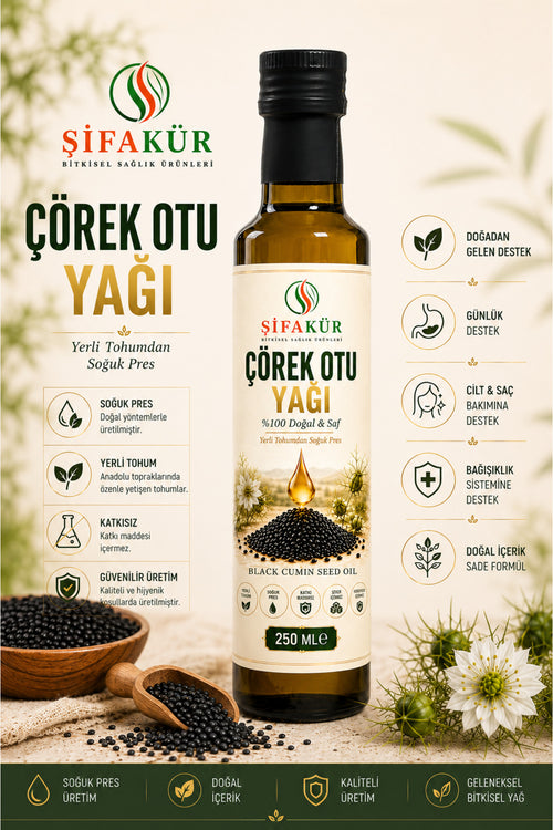 Şifakür Çörek Otu Yağı (Çörekotu) 250 ml Soğuk Pres Yerli Tohum Katkısız Cam Şişe
