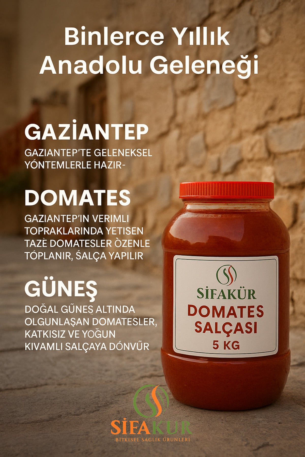 Şifakür Gaziantep Domates Salçası Doğal Güneşte Kurutulmuş Yoğun 5 KG