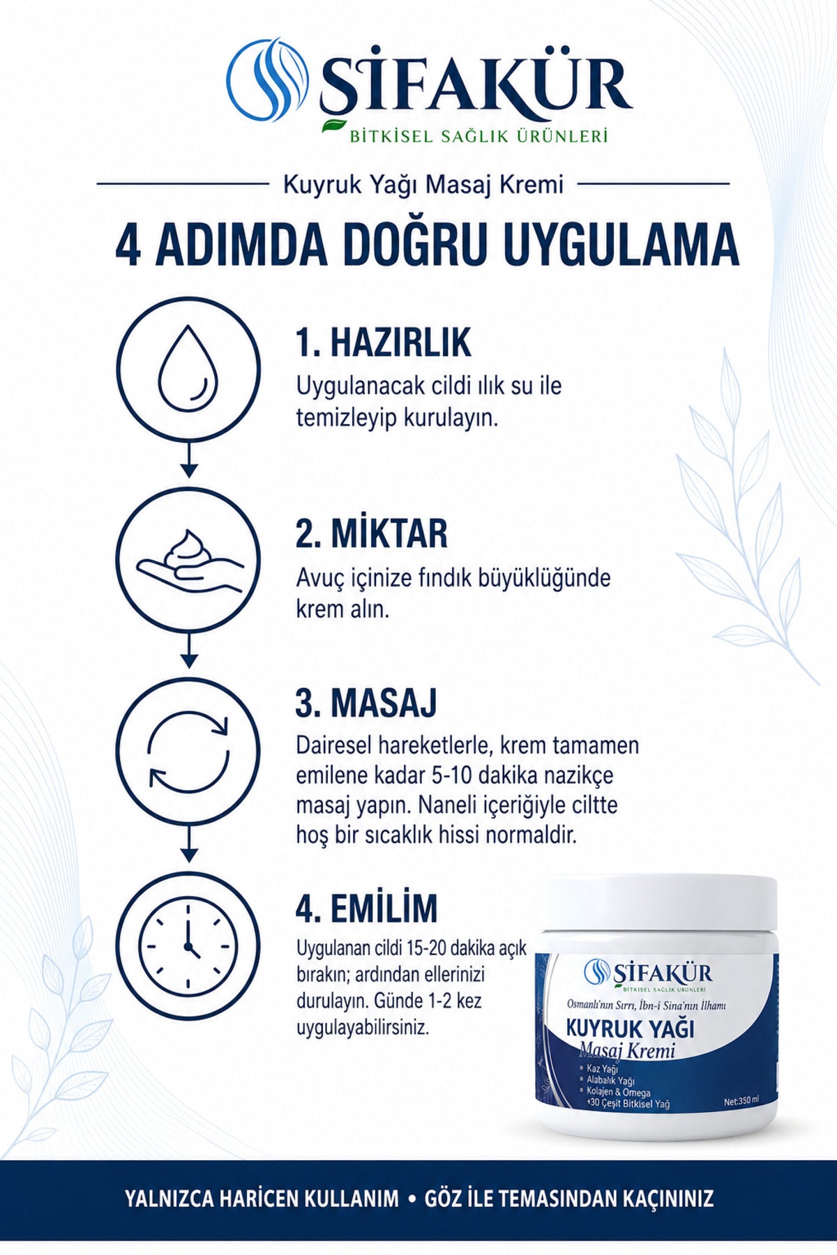 Şifakür Kuyruk Yağı Masaj Kremi Kaz Yağı Alabalık Yağı Kolajenli Cilt Bakım Kremi 350 ml
