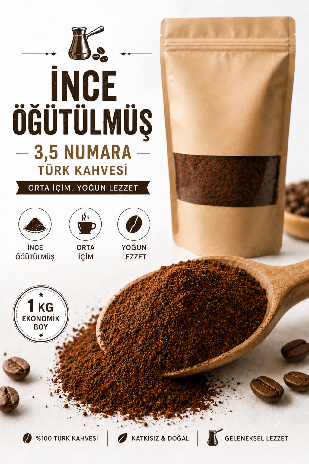 3,5 Numara Çekilmiş Türk Kahvesi 1 kg Orta İçim Yoğun Lezzet