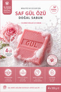 Saf Gül Özlü Gül Sabunu 4’lü Paket 4 x 120 g | Doğal Kaynaklı El, Yüz ve Vücut Sabunu