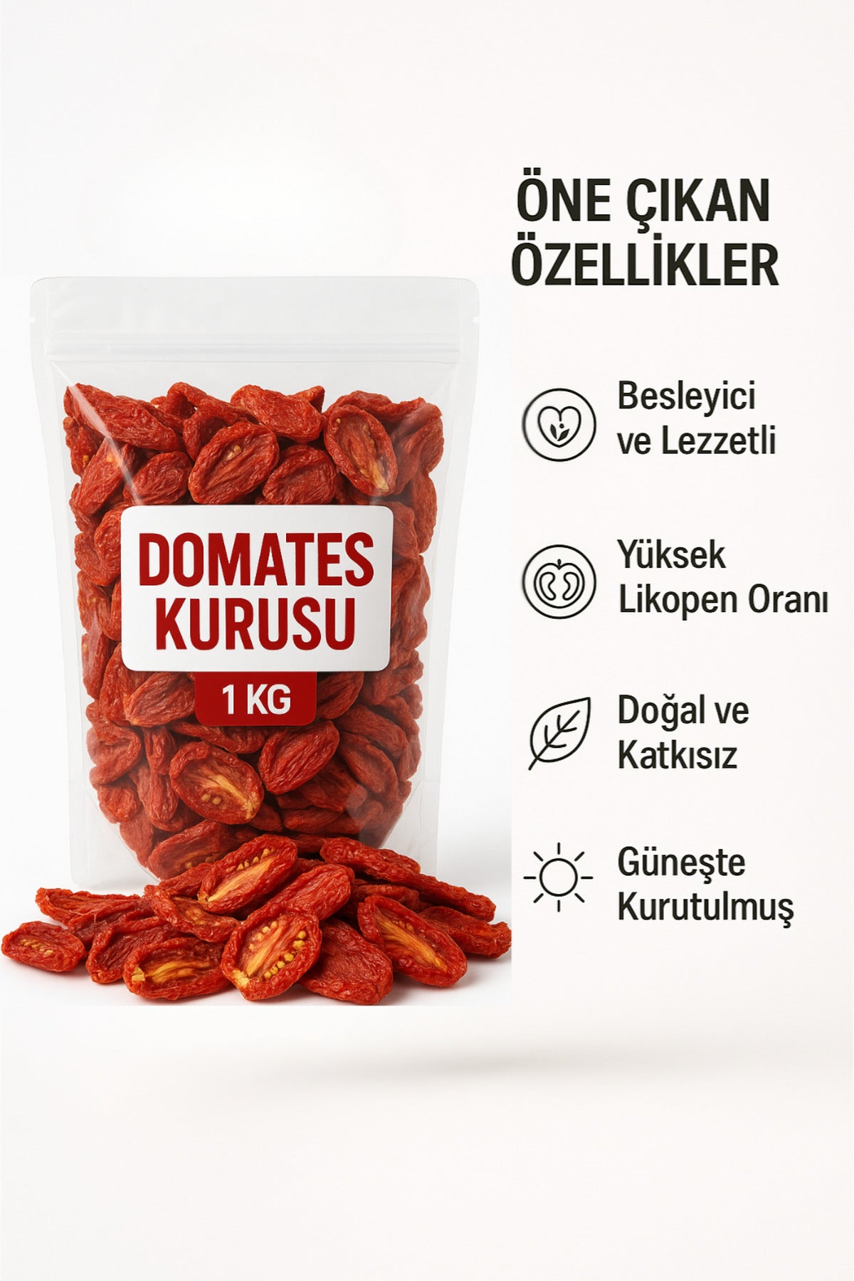 Şifakür Güneşte Kurutulmuş Domates Kurusu Katkısız Doğal Atıştırmalık & Yemeklik 1 KG