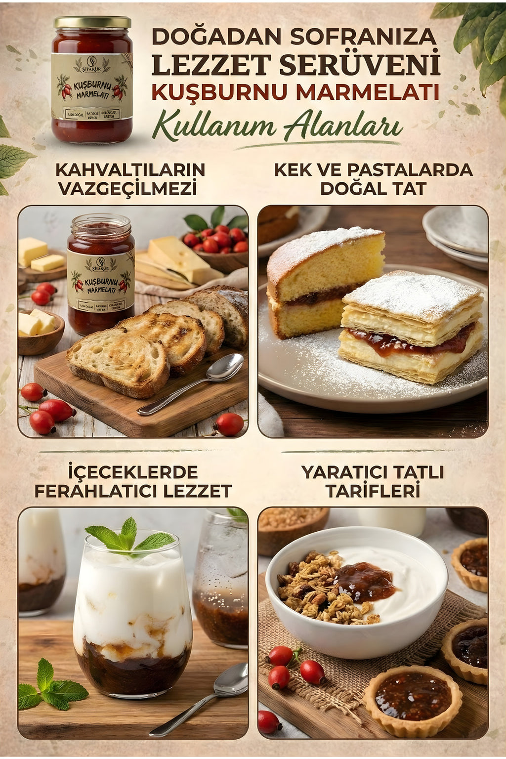 Şifakür Kuşburnu Marmelatı Katkısız Şeker İlavesiz Doğal Kahvaltılık 850g