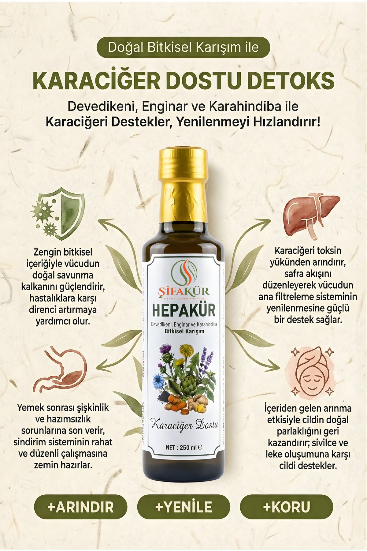 Şifakür Hepakür Sıvı Ekstrakt Devedikeni Enginar Karahindiba Karaciğer Desteği 250ml