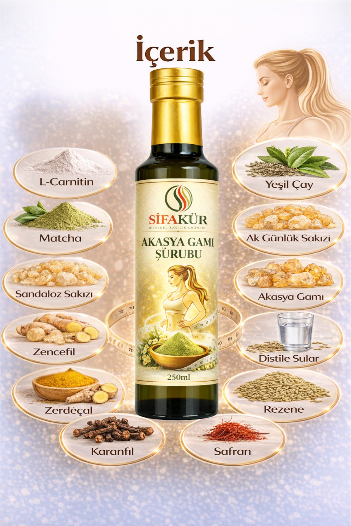 Şifakür Akasya Gamı Şurubu 250 ml | L-Carnitin & Matcha İçerikli Bitkisel Takviye