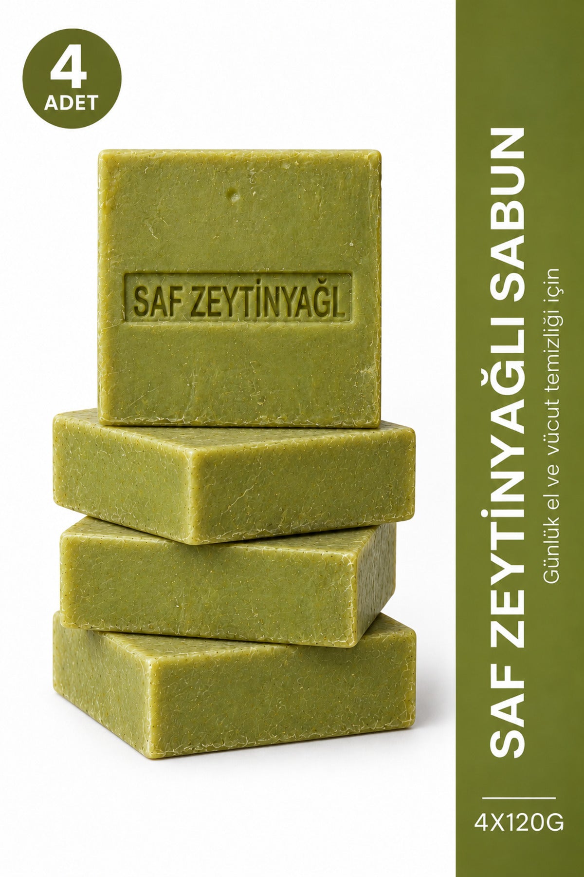 Zeytinyağlı Sabun 4'lü Paket 4 x 120 g Katı Zeytinyağı Sabunu E Vitaminli Gliserinli El ve Vücut