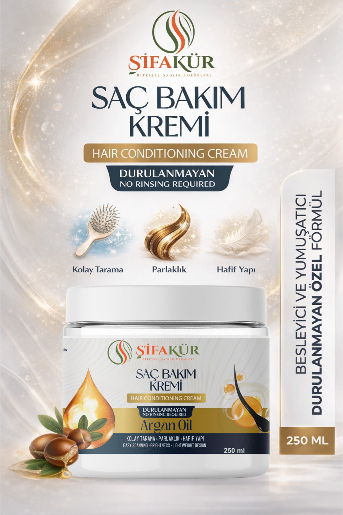 Şifakür Argan Yağlı Sülfatsız Durulanmayan Saç Kremi Besleyici Bakım Kolay Tarama 250ml