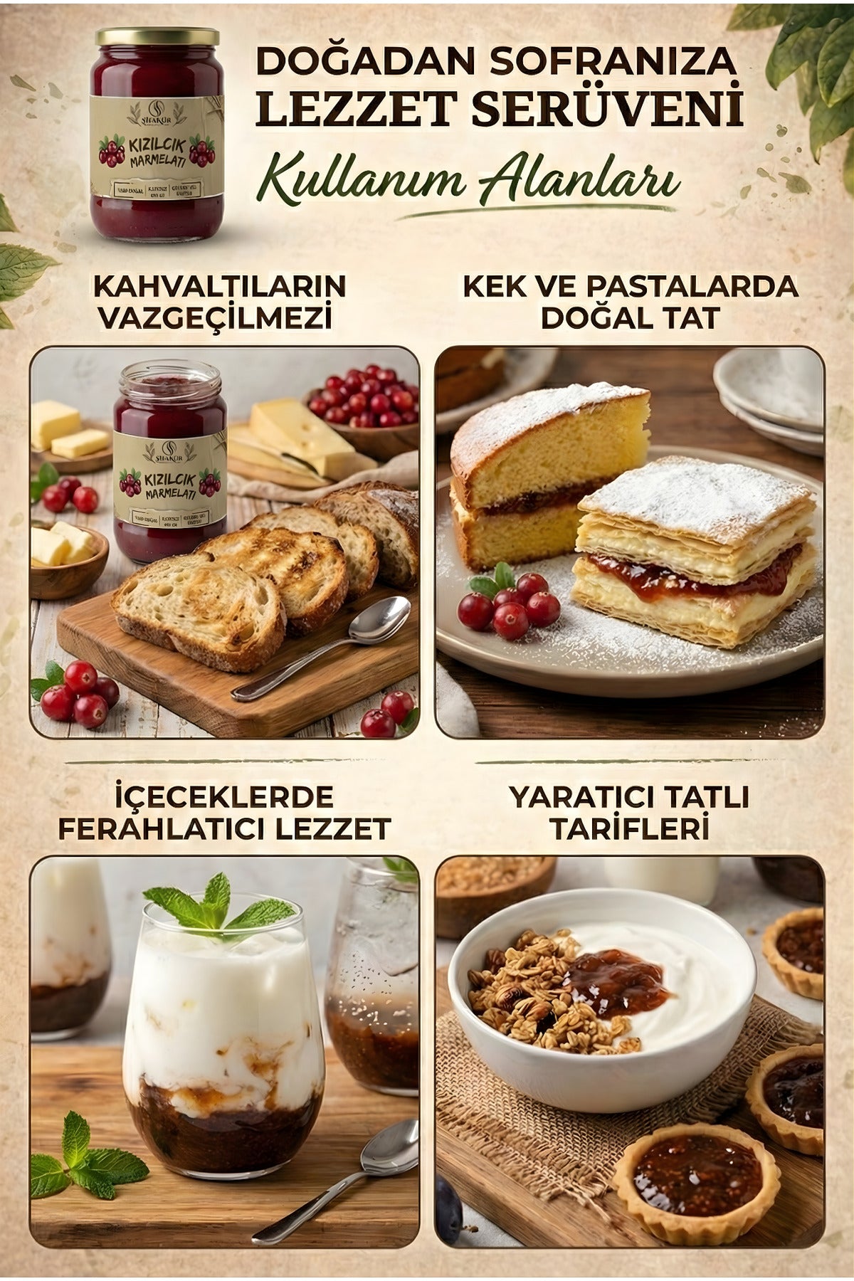 Şifakür Kızılcık Marmelatı Şeker İlavesiz Doğal Geleneksel Kahvaltılık 850g