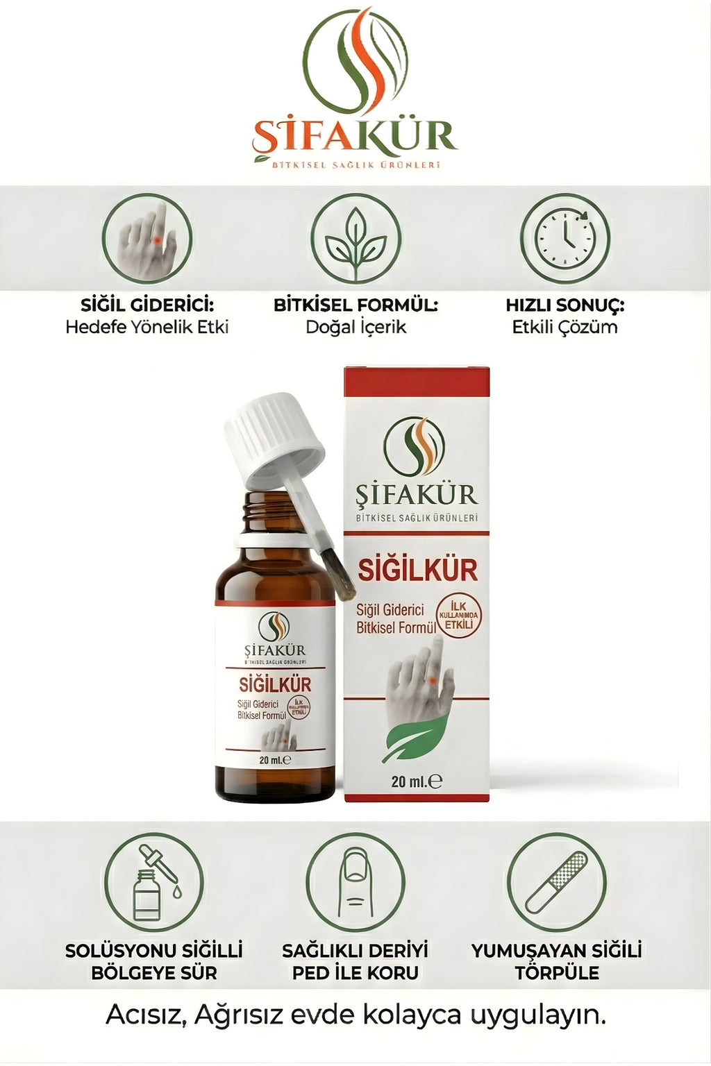 Siğilkür Siğil Giderici Bitkisel Solüsyon 20ml - Törpü ve Koruyucu Pedli Tam Bakım Seti