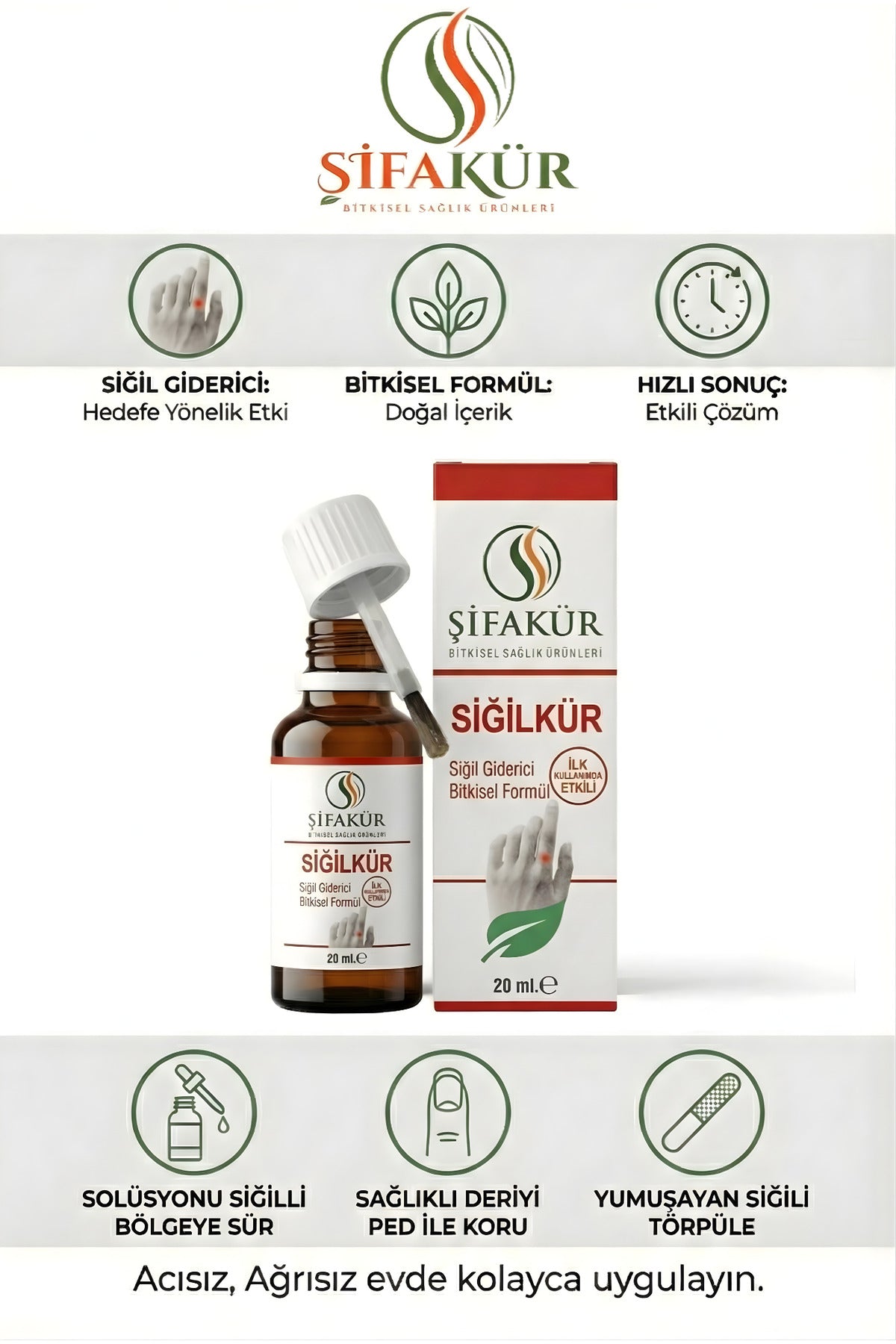 Siğilkür Siğil Giderici Bitkisel Solüsyon 20ml - Törpü ve Koruyucu Pedli Tam Bakım Seti