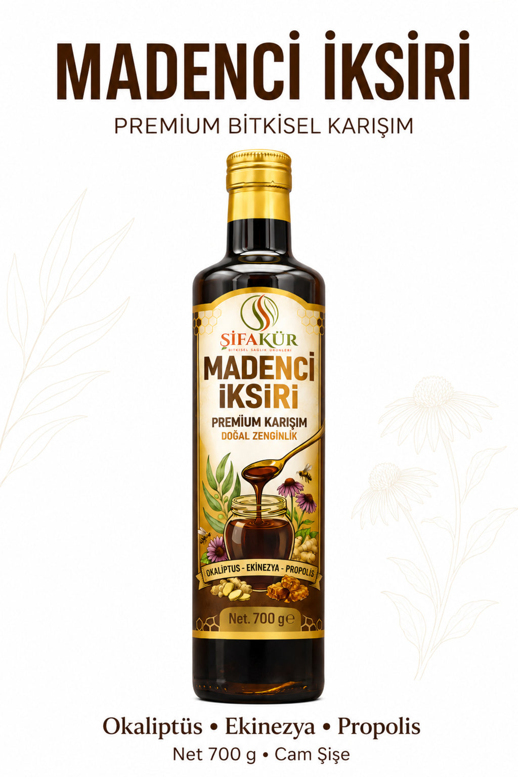 Madenci İksiri Premium Bitkisel Karışım Propolis Ekinezya Okaliptüs Keçiboynuzu 700 g