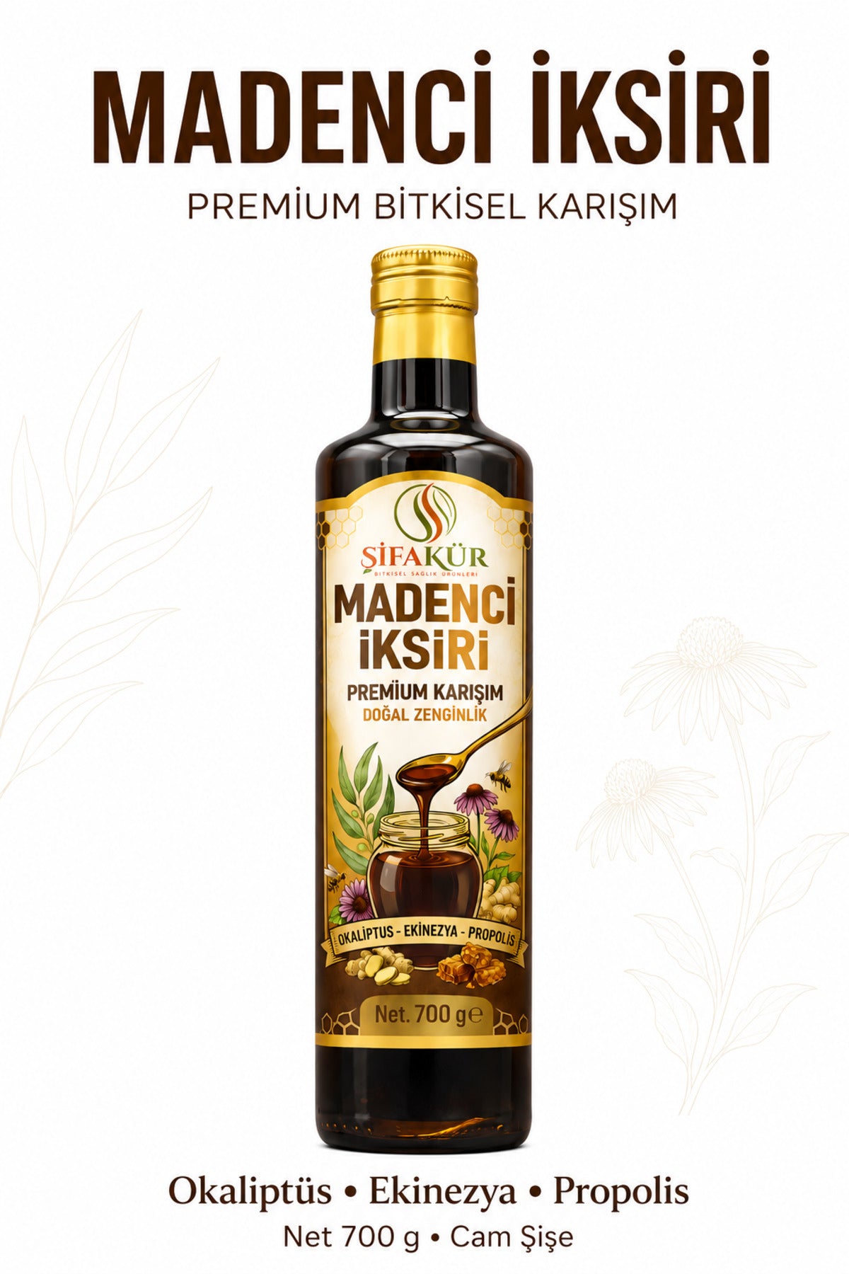 Madenci İksiri Premium Bitkisel Karışım Propolis Ekinezya Okaliptüs Keçiboynuzu 700 g