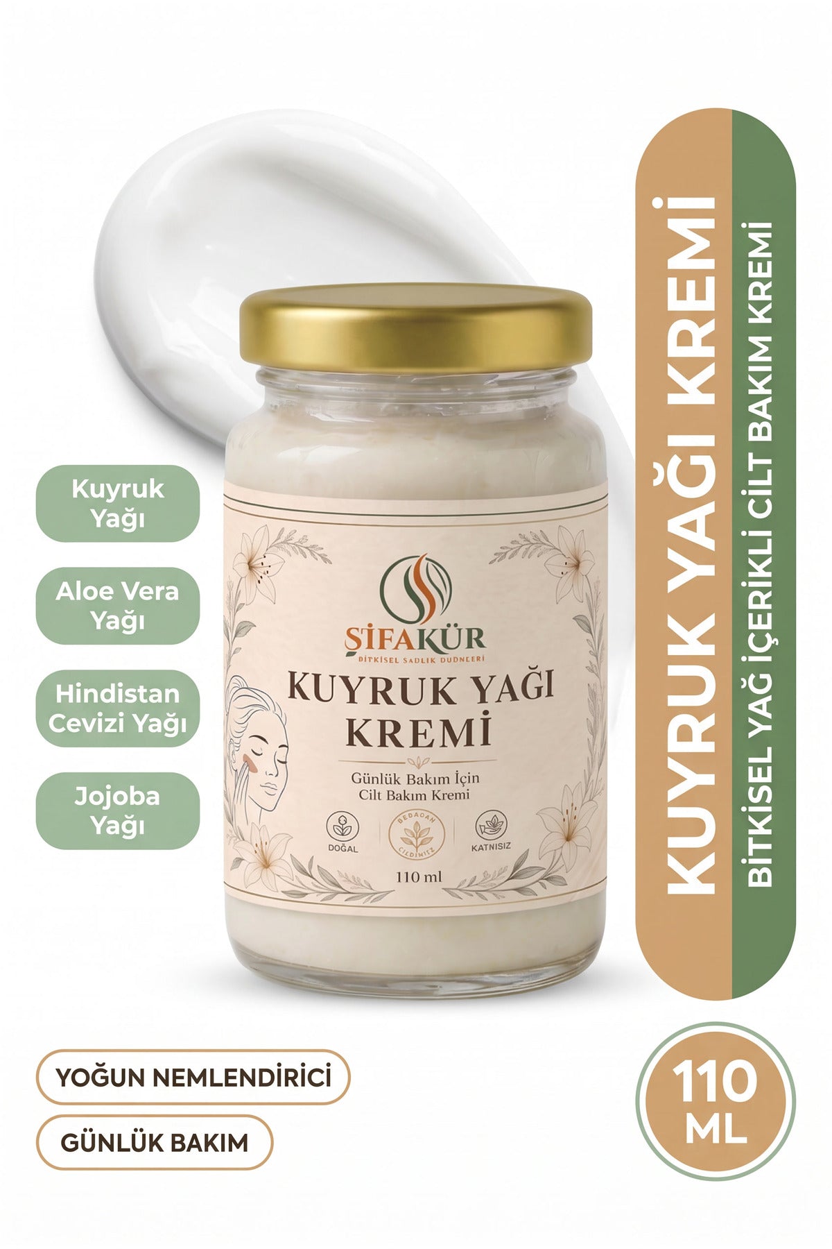 Kuyruk Yağı Kremi 110 ml Bitkisel Yağ İçerikli Yoğun Nemlendirici Cilt Bakım ve Yüz Kremi
