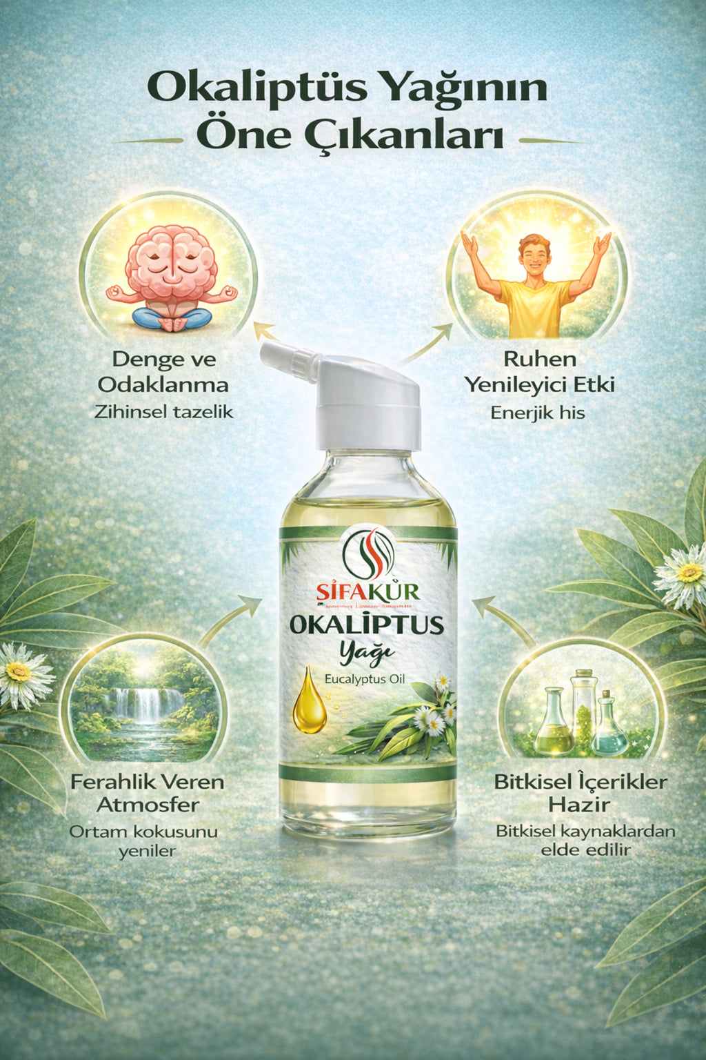 Şifakür Okaliptüs Yağı %100 Saf Doğal Aromaterapi Ortam Kokulandırma 20ml