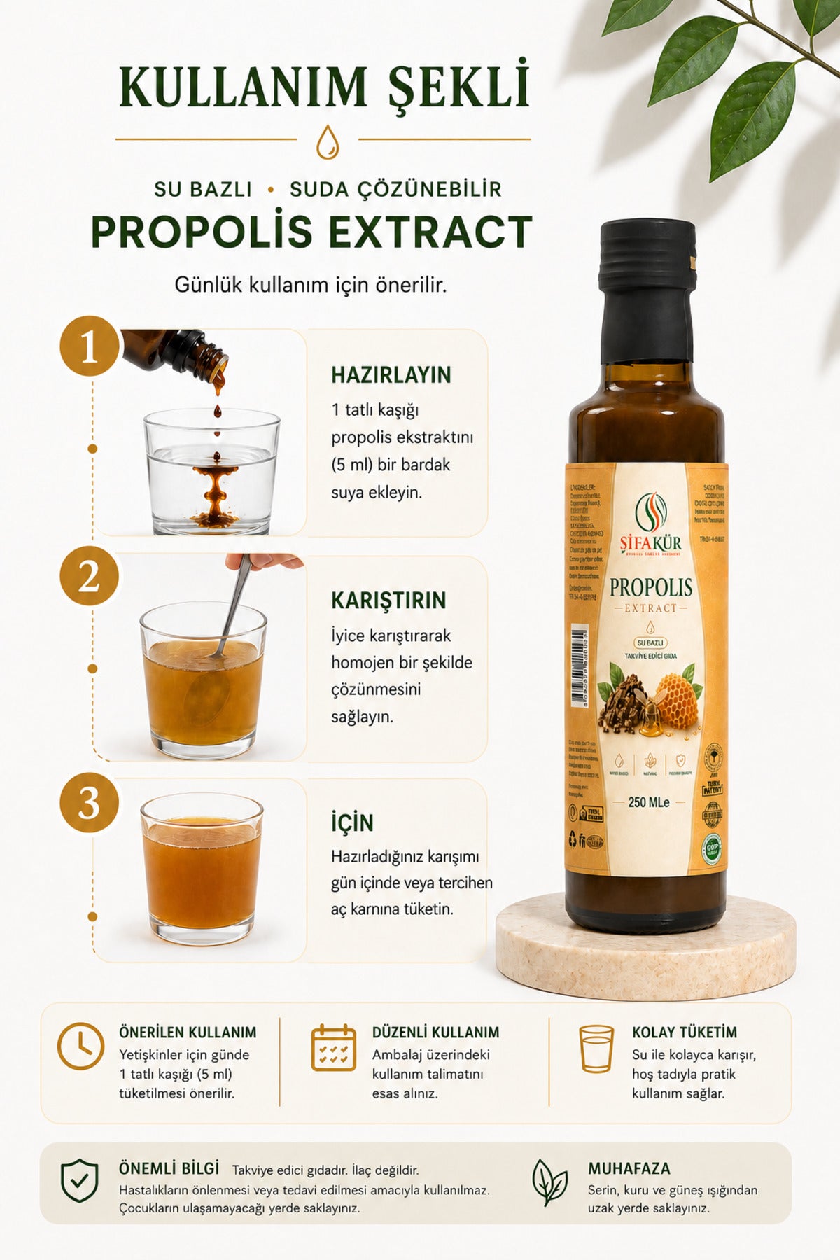 Propolis Ekstraktı 250 ml Su Bazlı ve Suda Çözünebilir