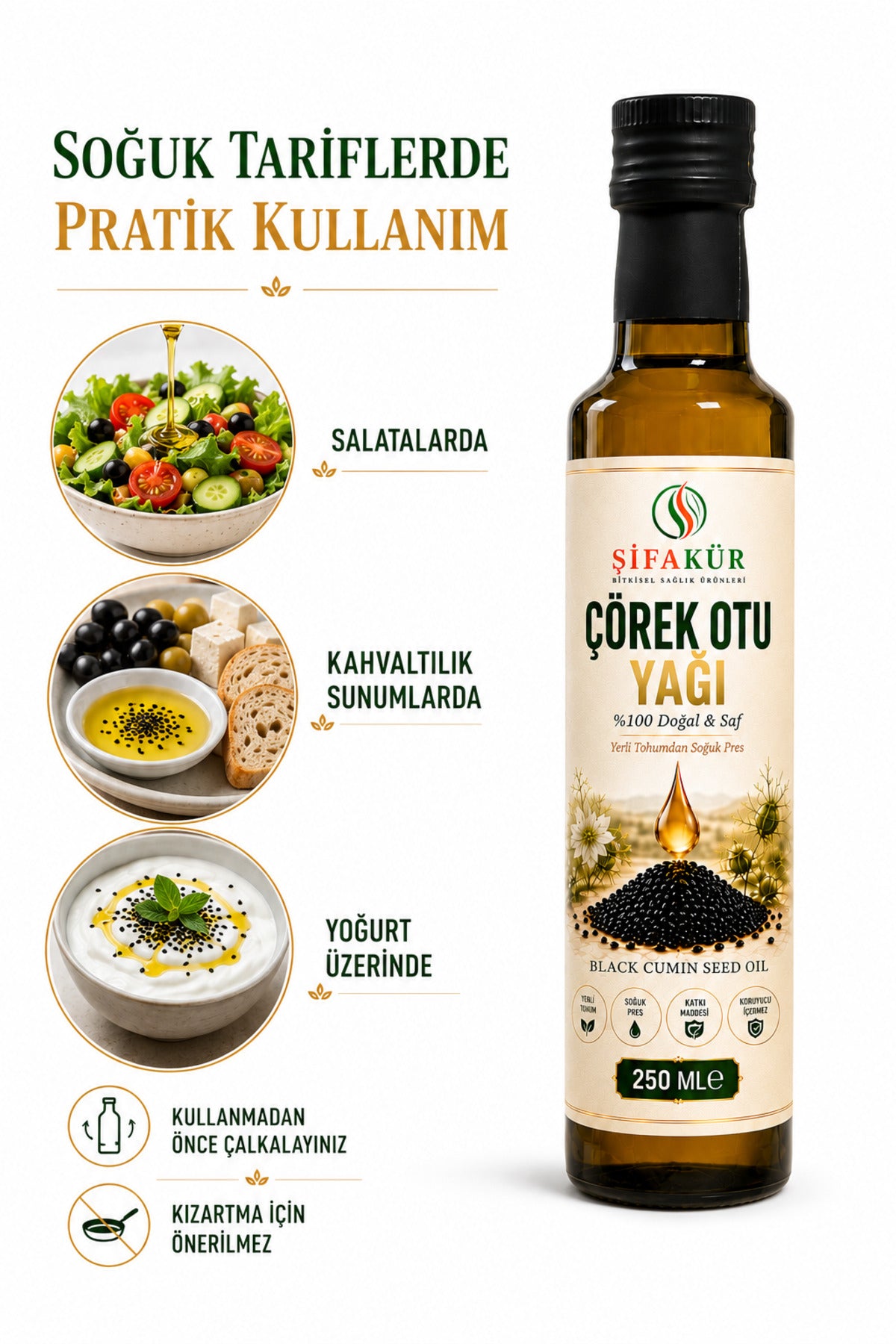 Çörek Otu Yağı 250 ml Soğuk Sıkım Yerli Tohum Cam Şişe
