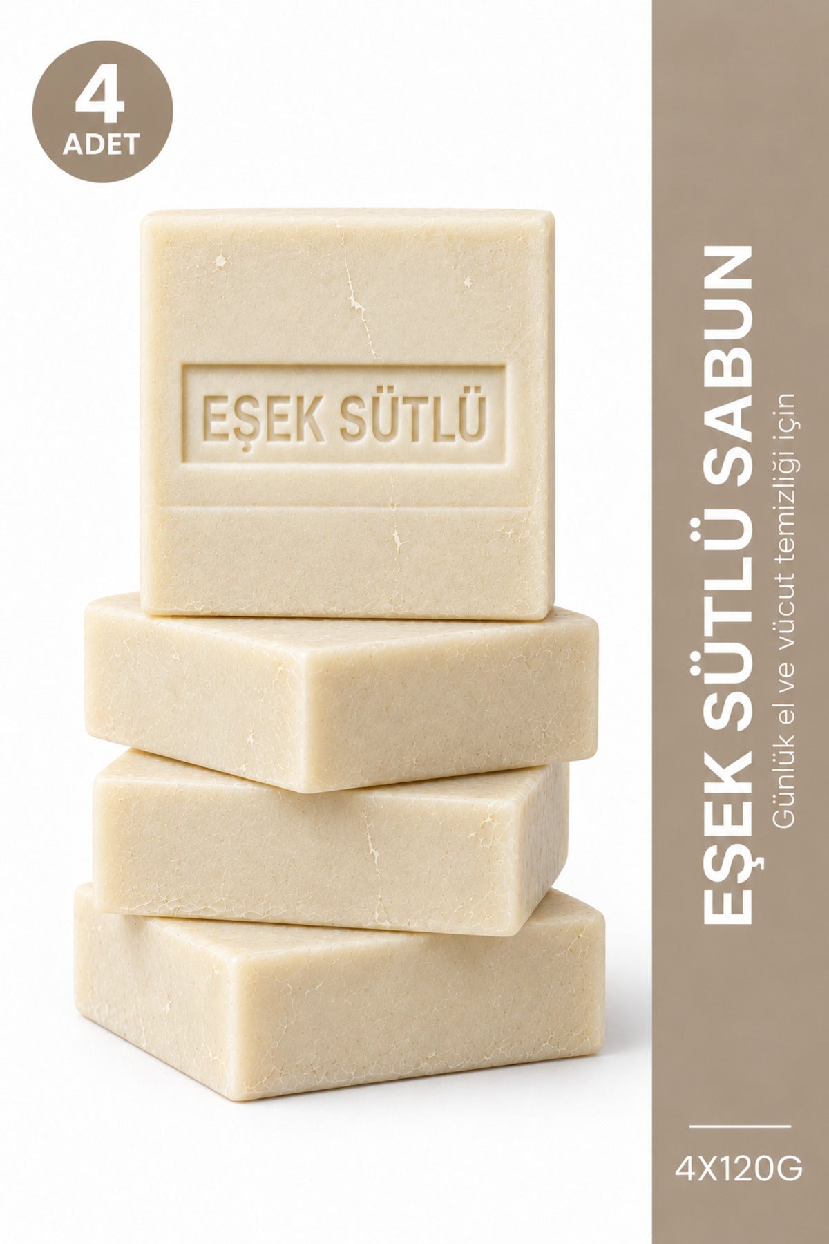Eşek Sütü Sabunu 4'lü Paket 4 x 120 g Eşek Sütlü Katı Sabun Günlük El ve Vücut Temizliği