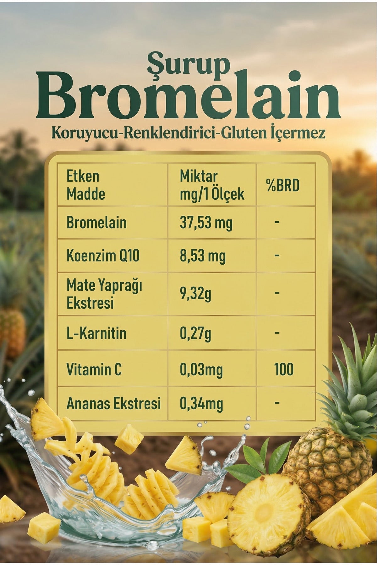 Şifakür Bromelain Şurubu Ananas L-Karnitin C Vitamini 250ml Günlük Destek