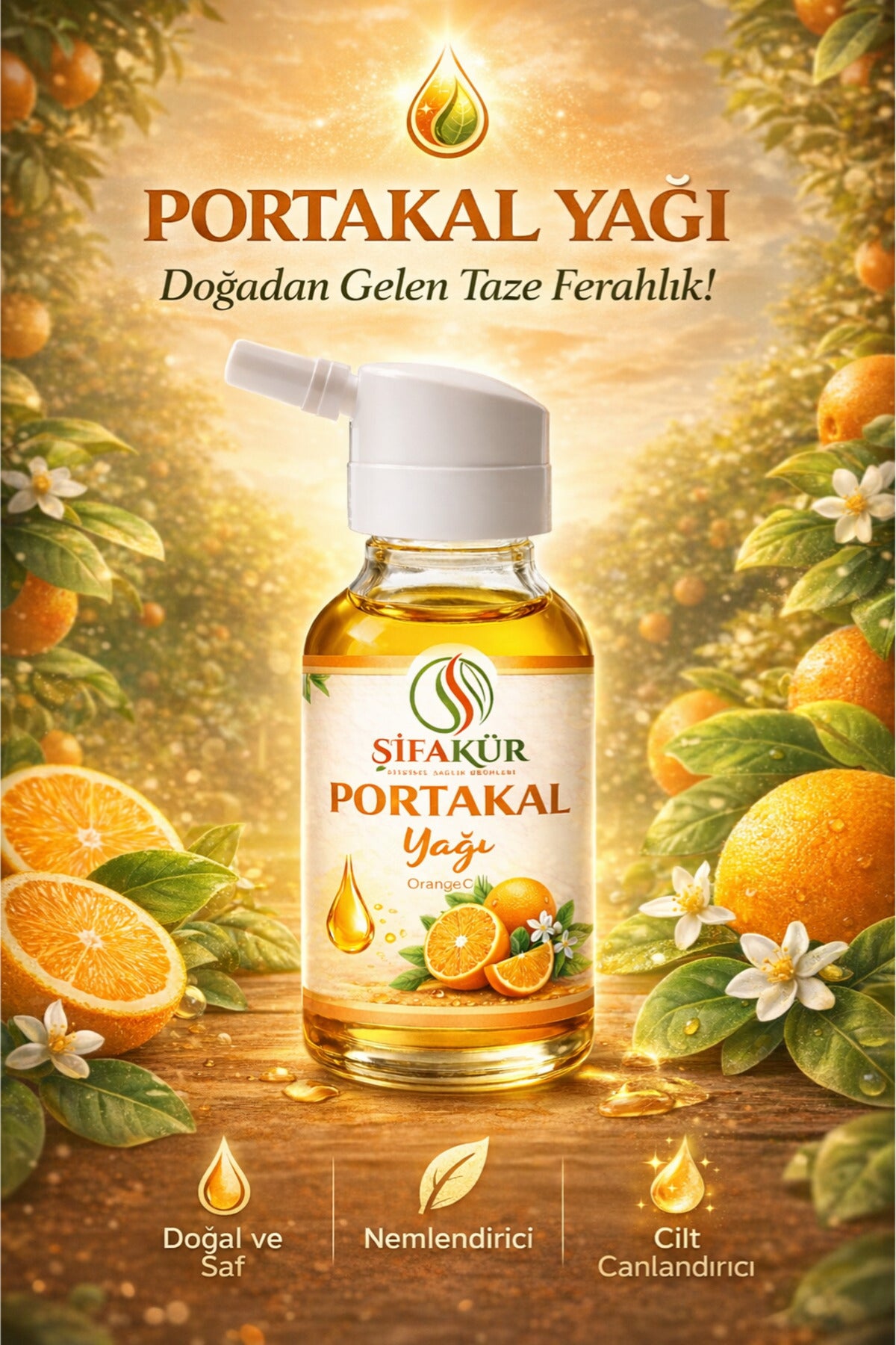 Şifakür Portakal Yağı Saf Doğal Canlandırıcı Cilt, Saç & Masaj Bakımı 20ml