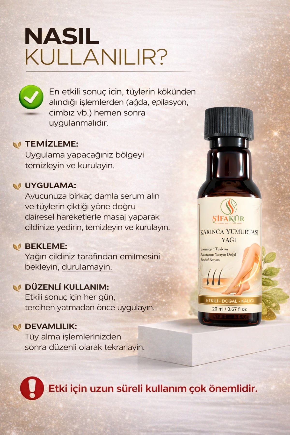 Şifakür Karınca Yumurtası Yağı Doğal Tüy Görünümü Azaltıcı Bakım Serumu 20ml