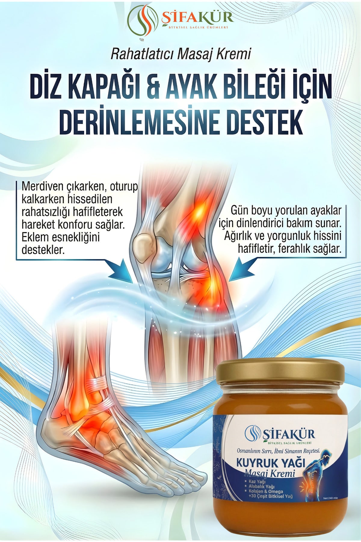Şifakür Kuyruk Yağı Masaj Kremi Kaz Alabalık Yağlı Kolajenli Bel Boyun Diz Bakım 240ml