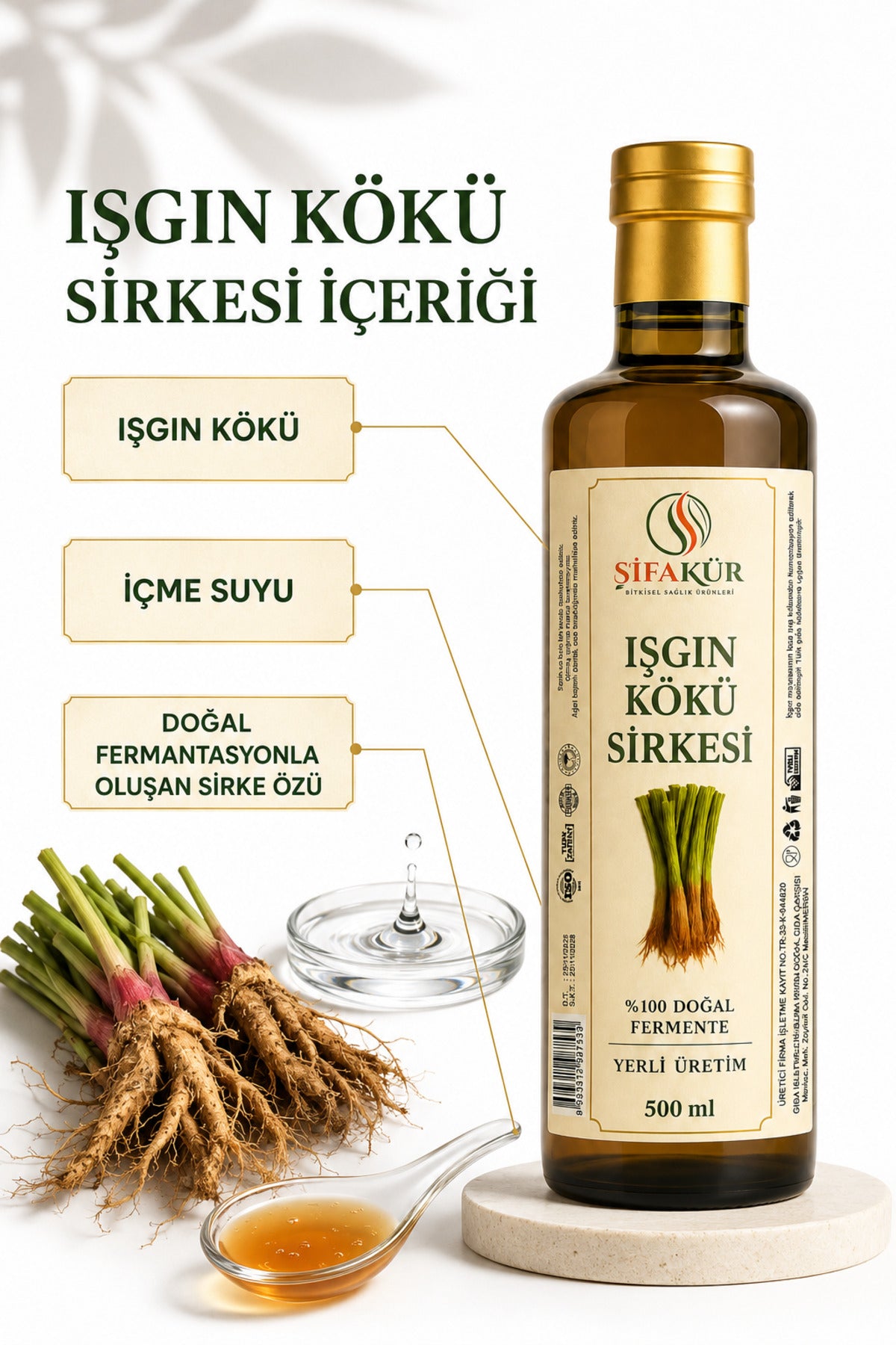 Işgın Kökü Sirkesi 500 ml Doğal Fermantasyon Katkısız