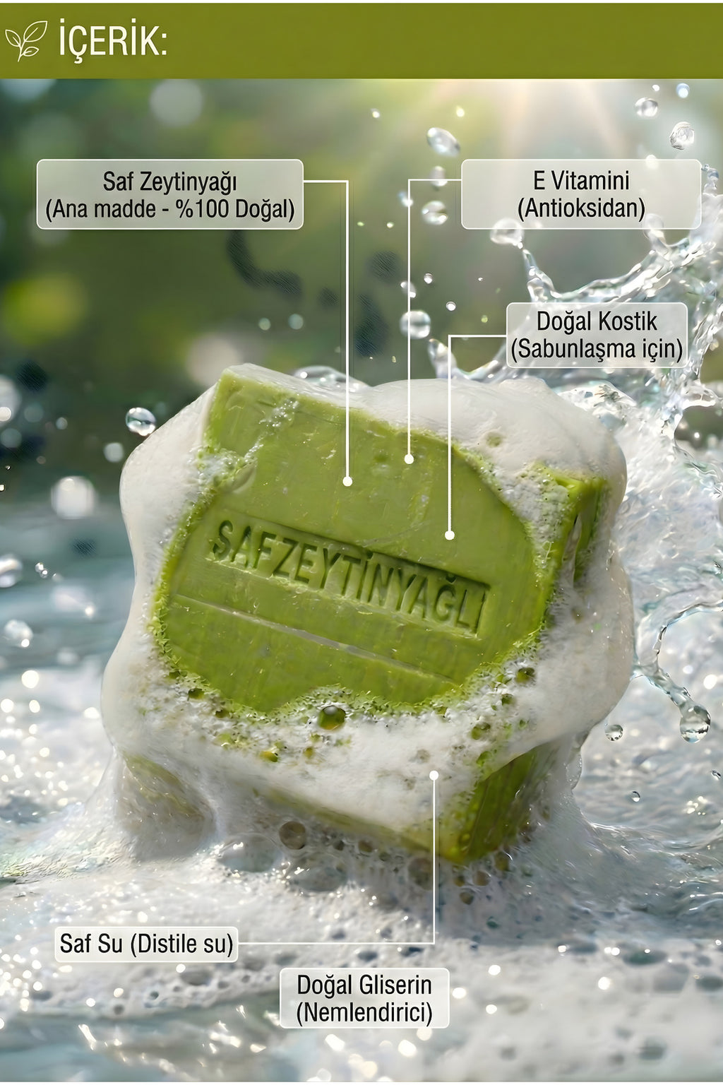 Şifakür Zeytinyağlı Sabun E Vitaminli Gliserinli Doğal Cilt Saç Bakım 4x120g