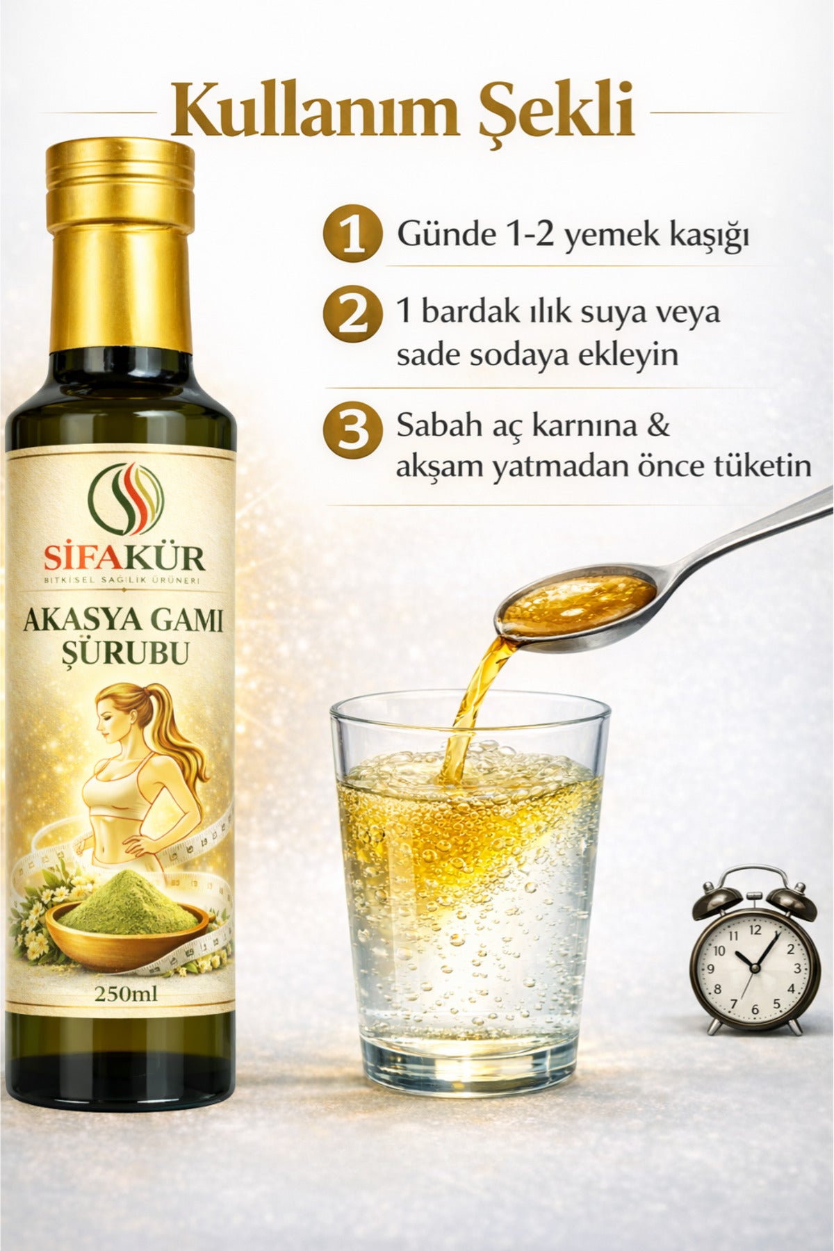Şifakür Akasya Gamı Şurubu 250 ml | L-Carnitin & Matcha İçerikli Bitkisel Takviye