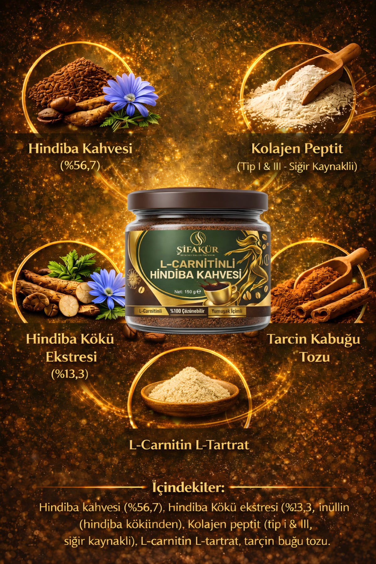 Şifakür Hindiba Kahvesi L-Carnitin Kolajen Şekersiz Tarçınlı 150g Aktif Yaşam & Güzellik