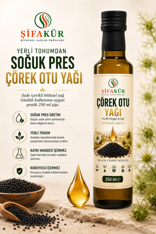 Şifakür Çörek Otu Yağı (Çörekotu) 250 ml Soğuk Pres Yerli Tohum Katkısız Cam Şişe