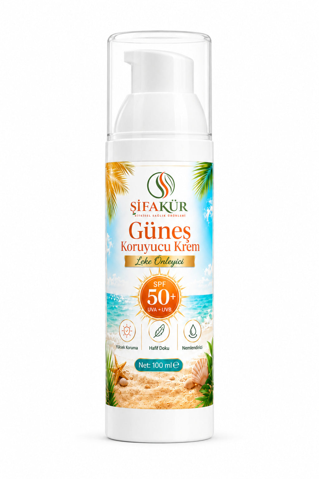 SPF 50+ Güneş Kremi UVA UVB Filtreli Arbutinli Hyaluronik Asitli Nemlendirici 100 ml