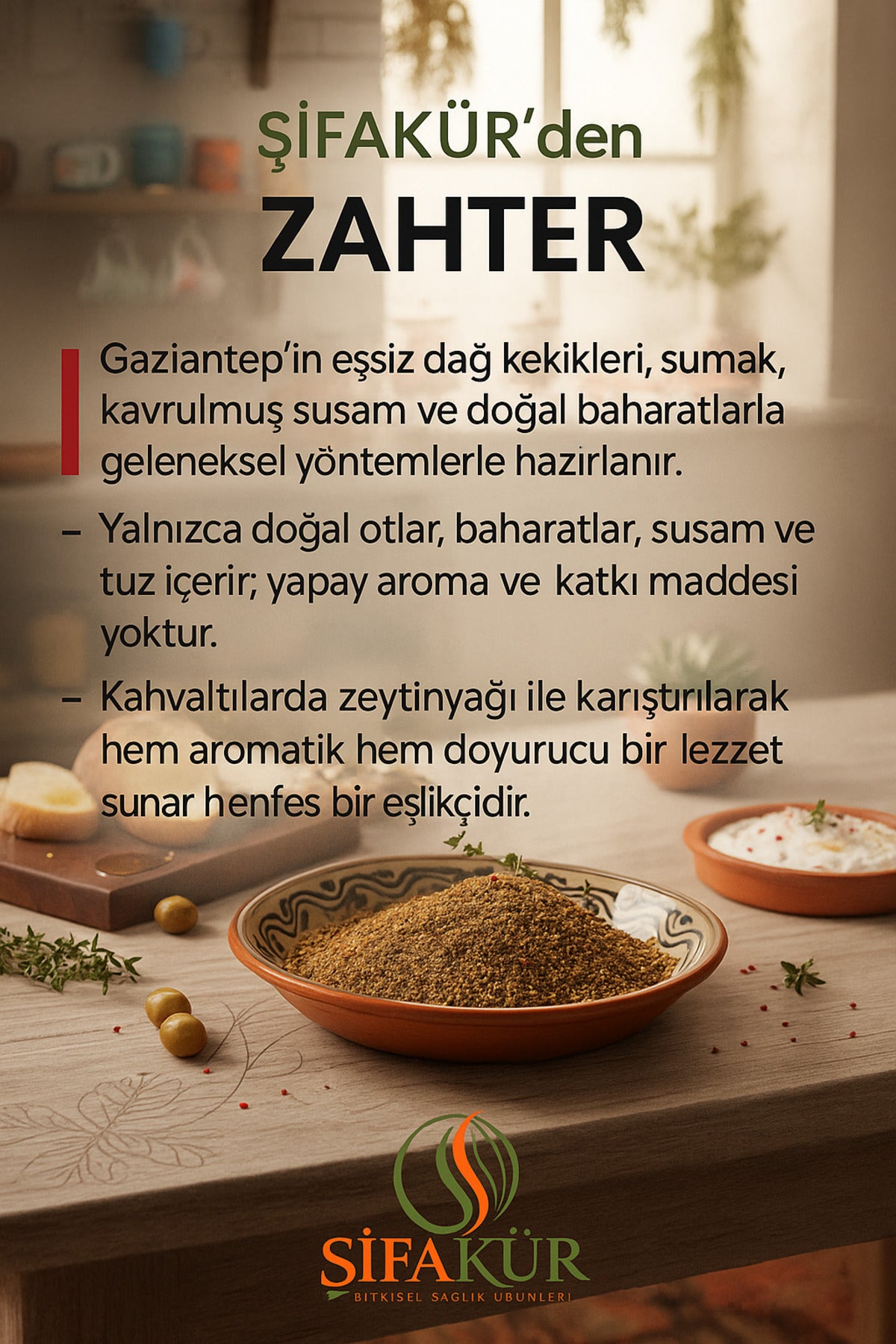 Şifakür Kahvaltılık Zahter Gaziantep Usulü Ev Yapımı Doğal Baharat 500g