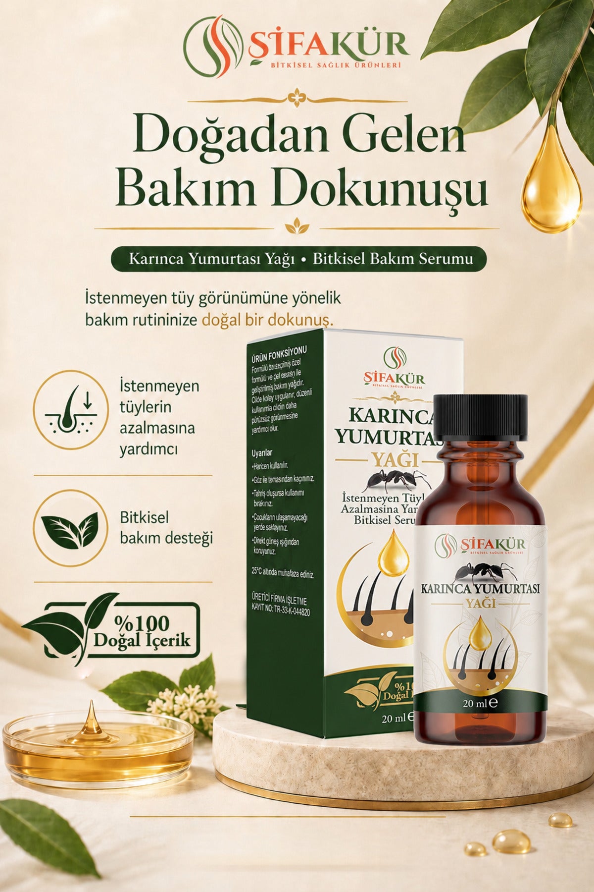 Karınca Yumurtası Yağı Tüy Azaltıcı Tüy Epilasyon Sonrası Serum 20 ml